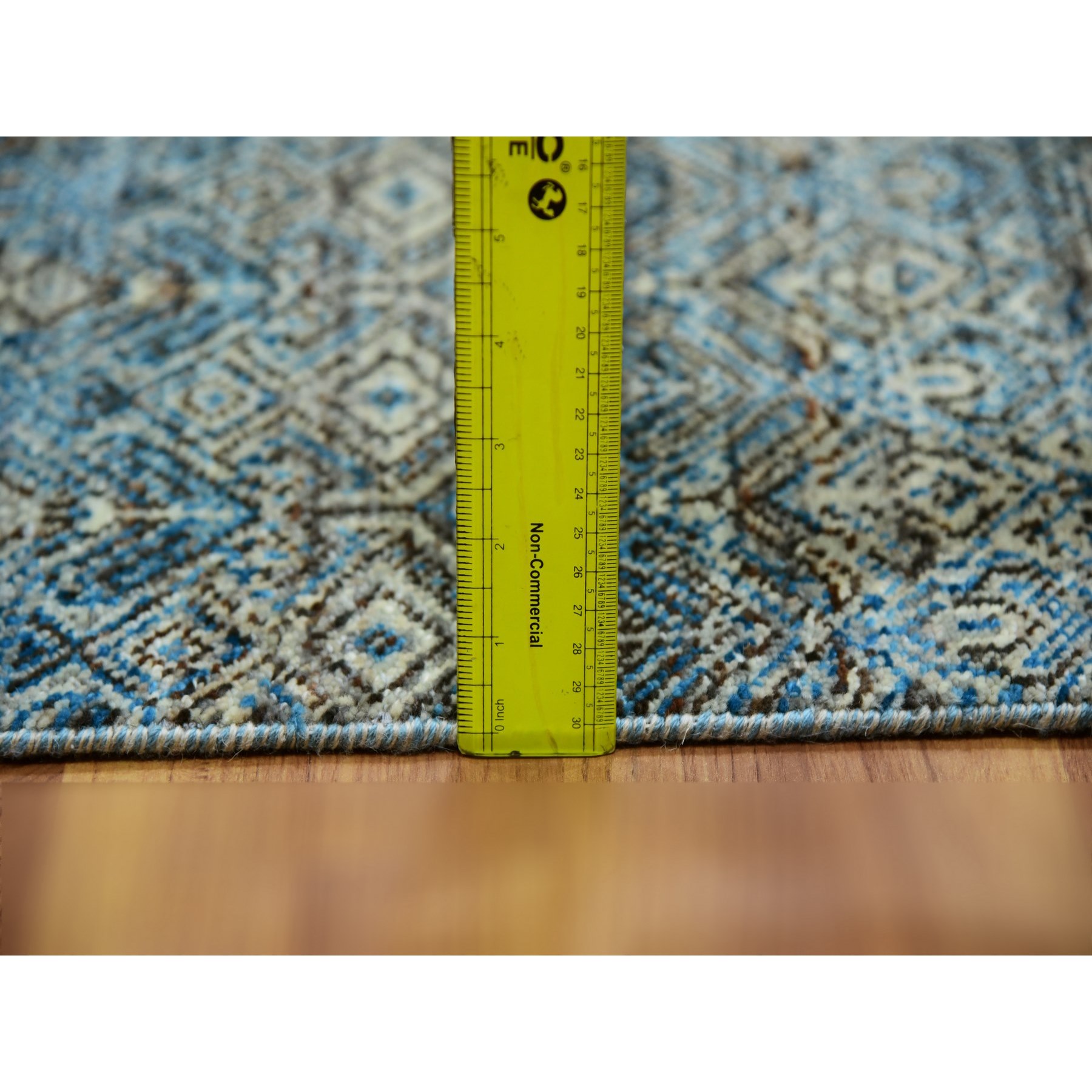 2'6"x8' Flickr Blue, Shiny Wool, Tone on Tone, Diamond Shape Repetitive Design, Hand Knotted Kohinoor Herat, Borderless Runner Oriental Rug Sh76009