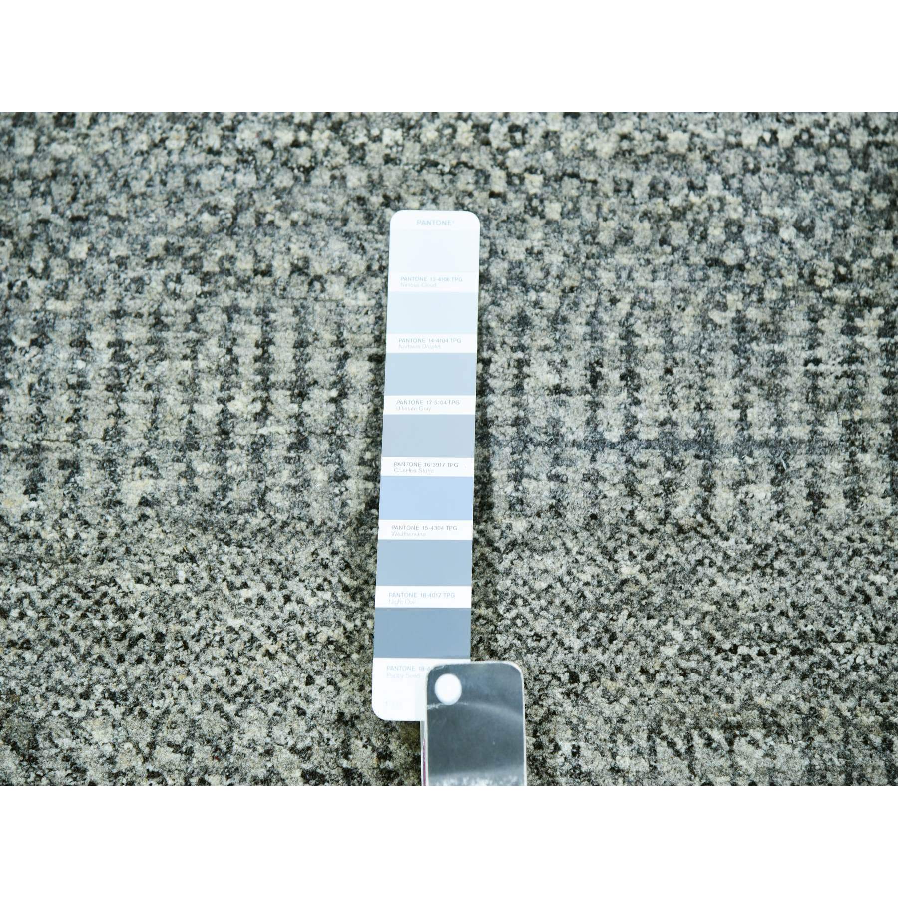 8'x8' Glacier Gray, Bohemian Modern Grass Design, Tone on Tone, Hand Knotted, Pure Undyed Wool, Square Oriental Rug Sh76010