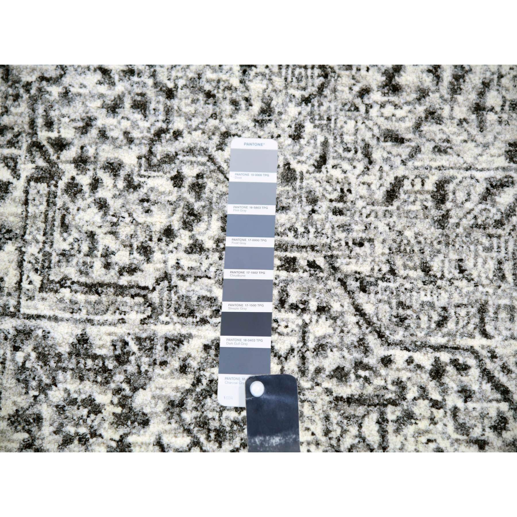8'x8' Marshmallow White, Undyed Mamluk Dynasty Design, Tone on Tone, Pure Wool, Hand Knotted Square Oriental Rug Sh76011