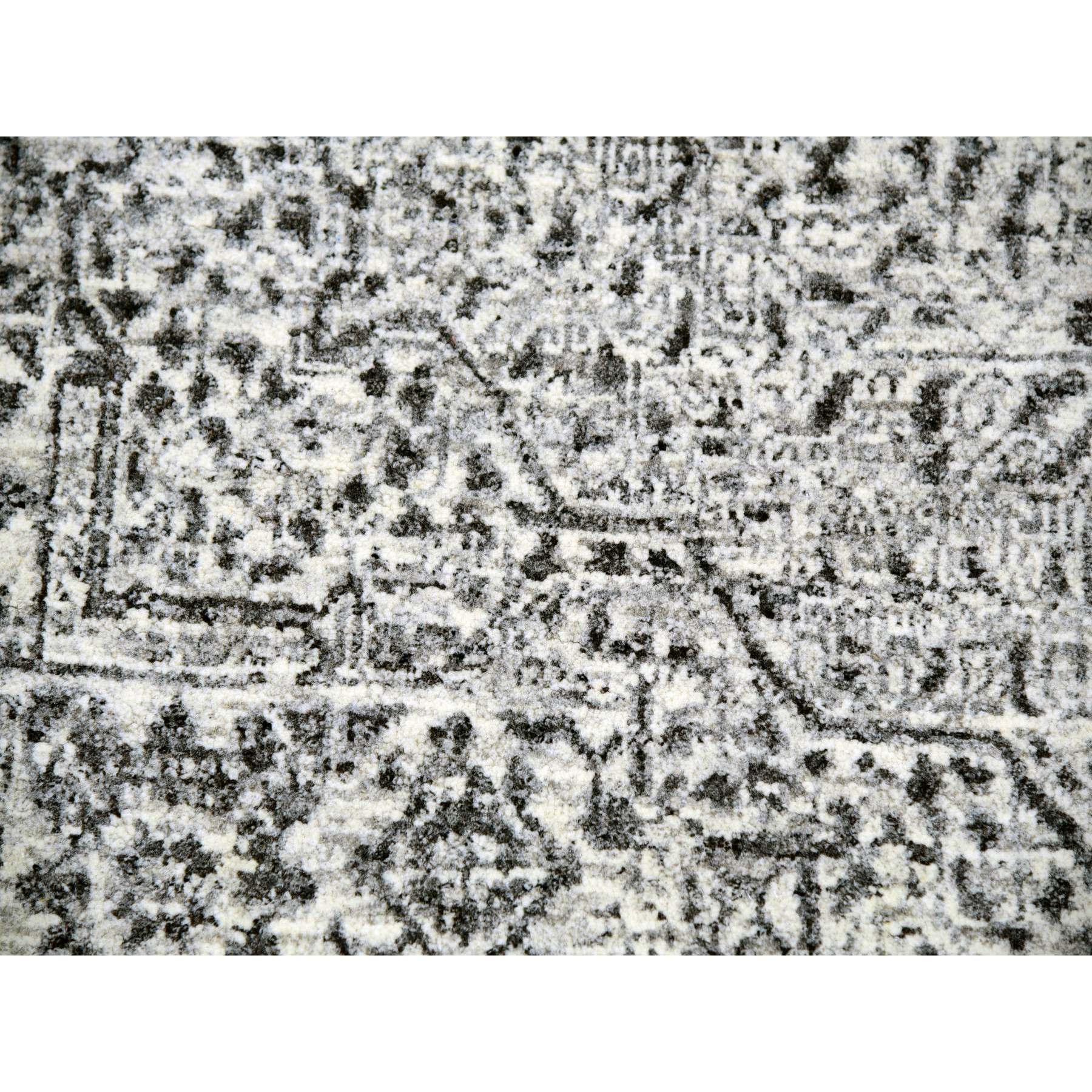 8'x8' Marshmallow White, Undyed Mamluk Dynasty Design, Tone on Tone, Pure Wool, Hand Knotted Square Oriental Rug Sh76011