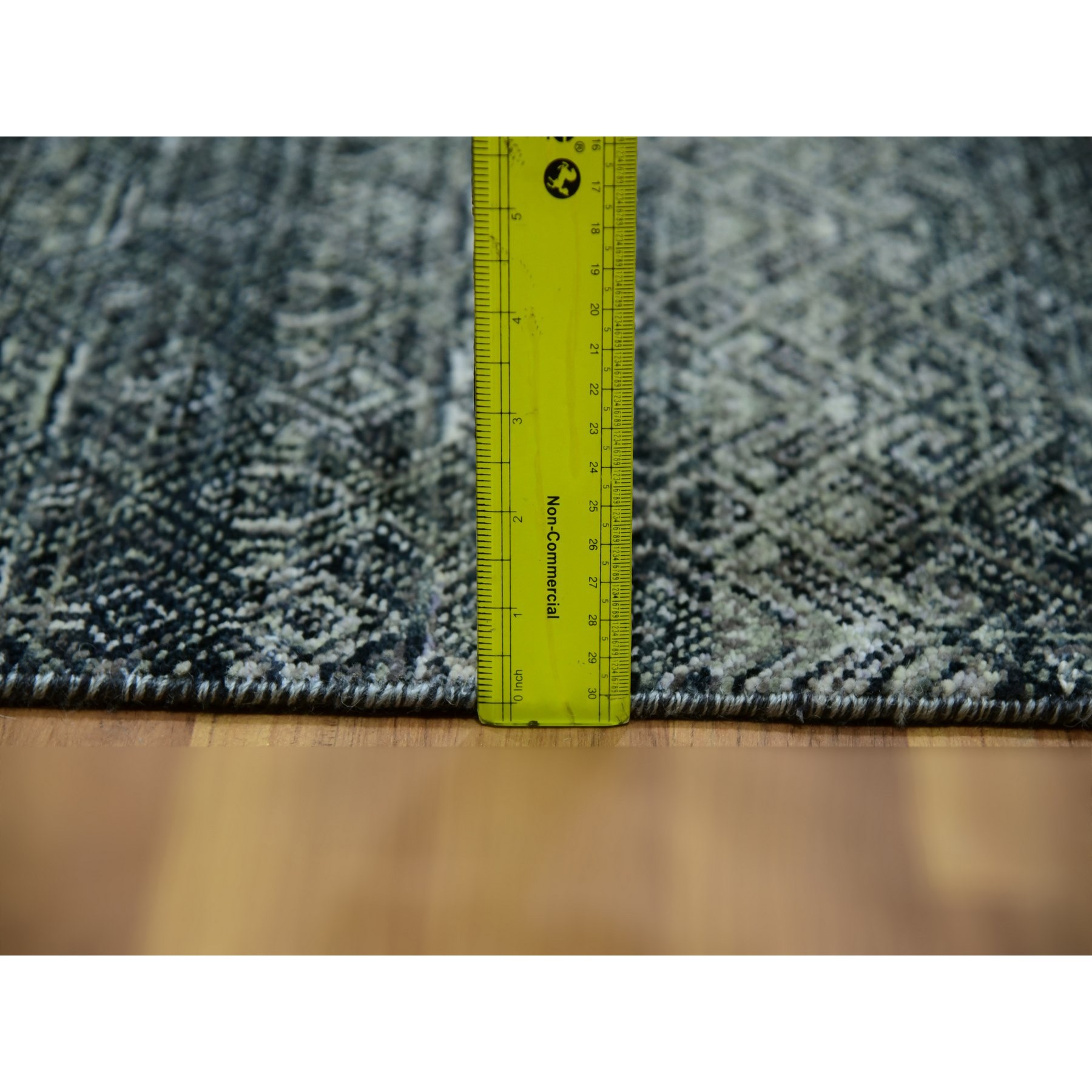 2'6"x6' Window Gray, Hand Knotted Small Repetitive Diamond Shaped Geometric Elements, Kohinoor Herat, Tone On Tone, Soft To The Touch Pure Wool, Short Runner Oriental Rug Sh76018
