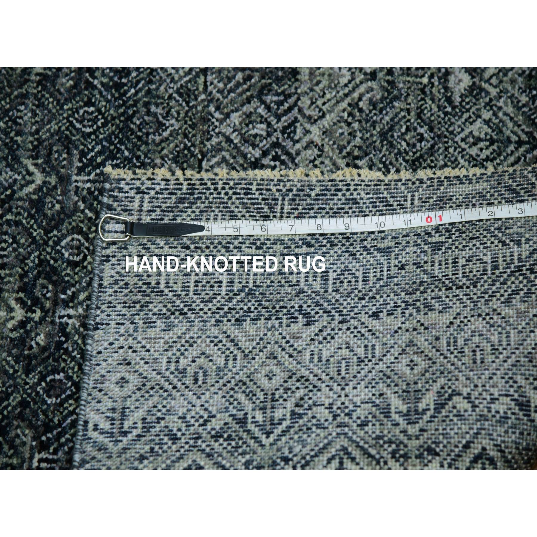 2'6"x6' Window Gray, Hand Knotted Small Repetitive Diamond Shaped Geometric Elements, Kohinoor Herat, Tone On Tone, Soft To The Touch Pure Wool, Short Runner Oriental Rug Sh76018