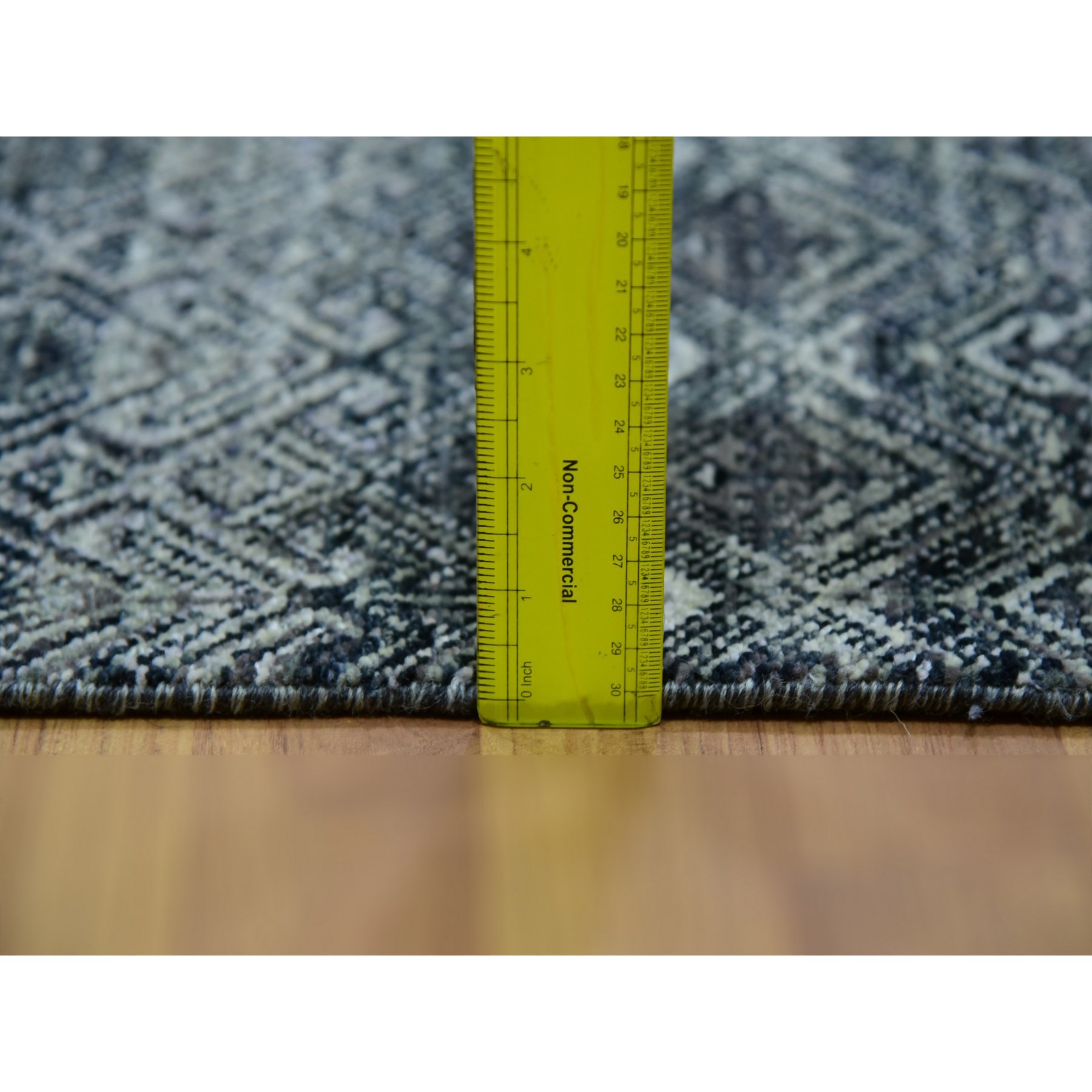 2'7"x8' Outer Space Gray, Soft To The Touch Shiny and Soft Wool, Hand Knotted, Kohinoor Herat With Small Geometric Repetitive Design, Runner Oriental Rug Sh76020