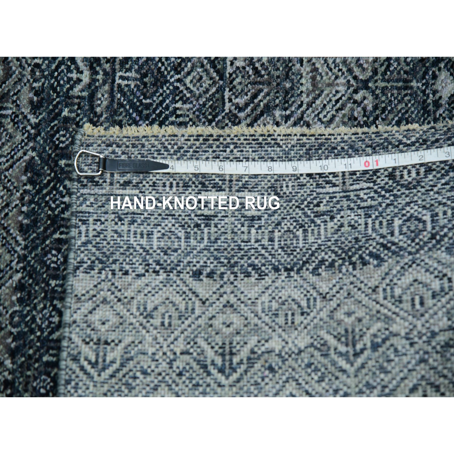 2'7"x8' Outer Space Gray, Soft To The Touch Shiny and Soft Wool, Hand Knotted, Kohinoor Herat With Small Geometric Repetitive Design, Runner Oriental Rug Sh76020