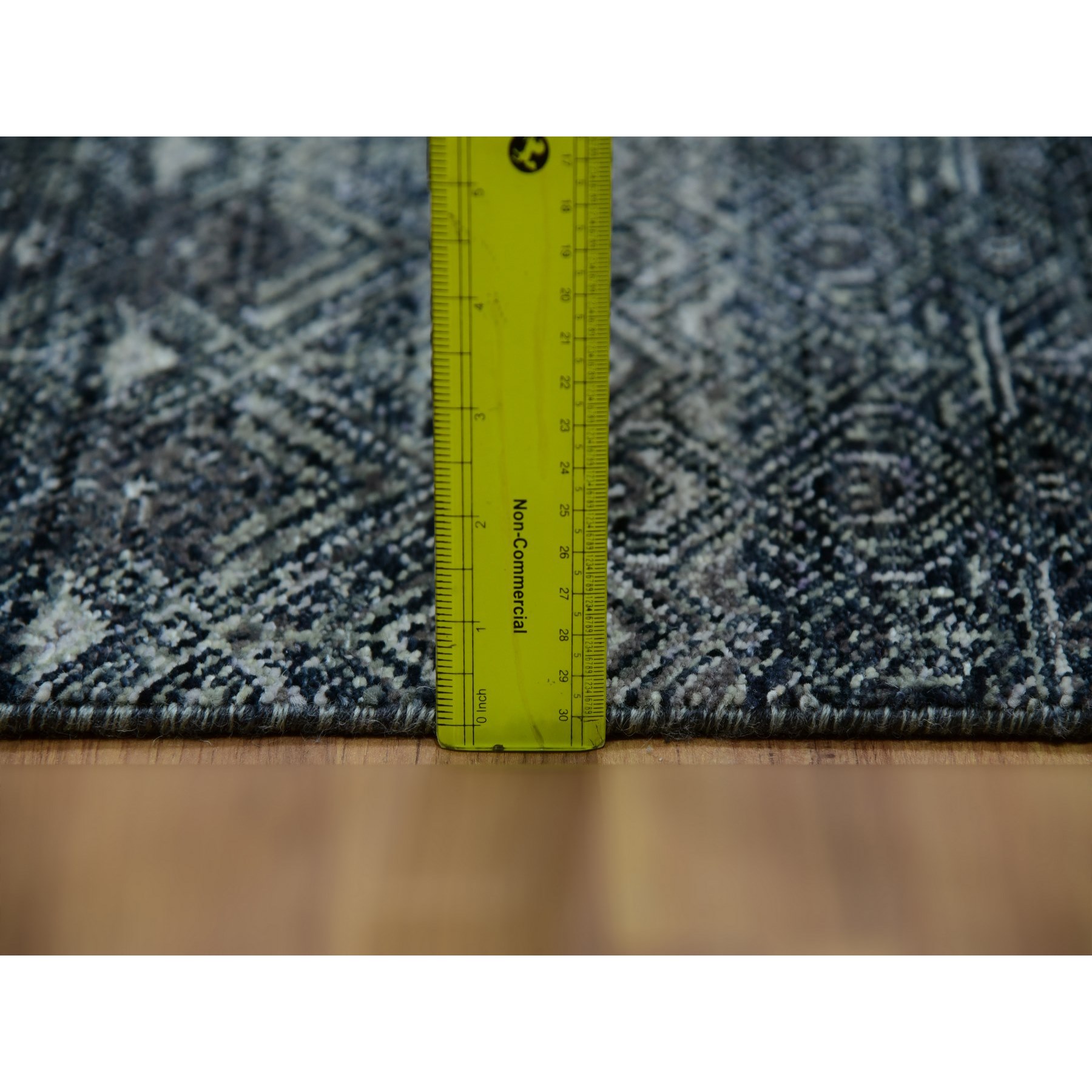 2'7"x8' Onyx Gray, Hand Knotted, Soft Pile Extra Soft Wool, Small Geometric Repetitive Kohinoor Herat Pattern, Runner Oriental Rug Sh76021