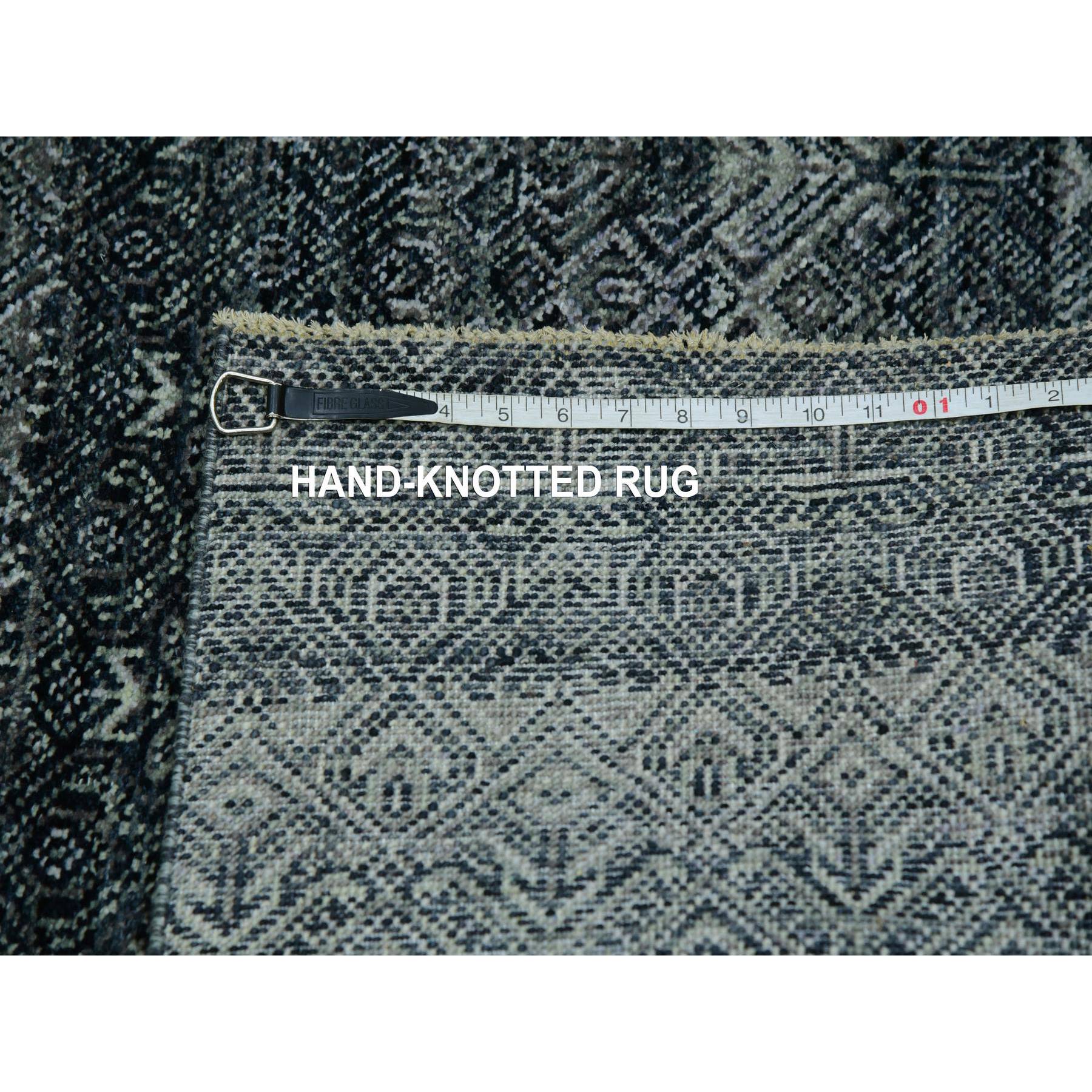 2'7"x8' Onyx Gray, Hand Knotted, Soft Pile Extra Soft Wool, Small Geometric Repetitive Kohinoor Herat Pattern, Runner Oriental Rug Sh76021