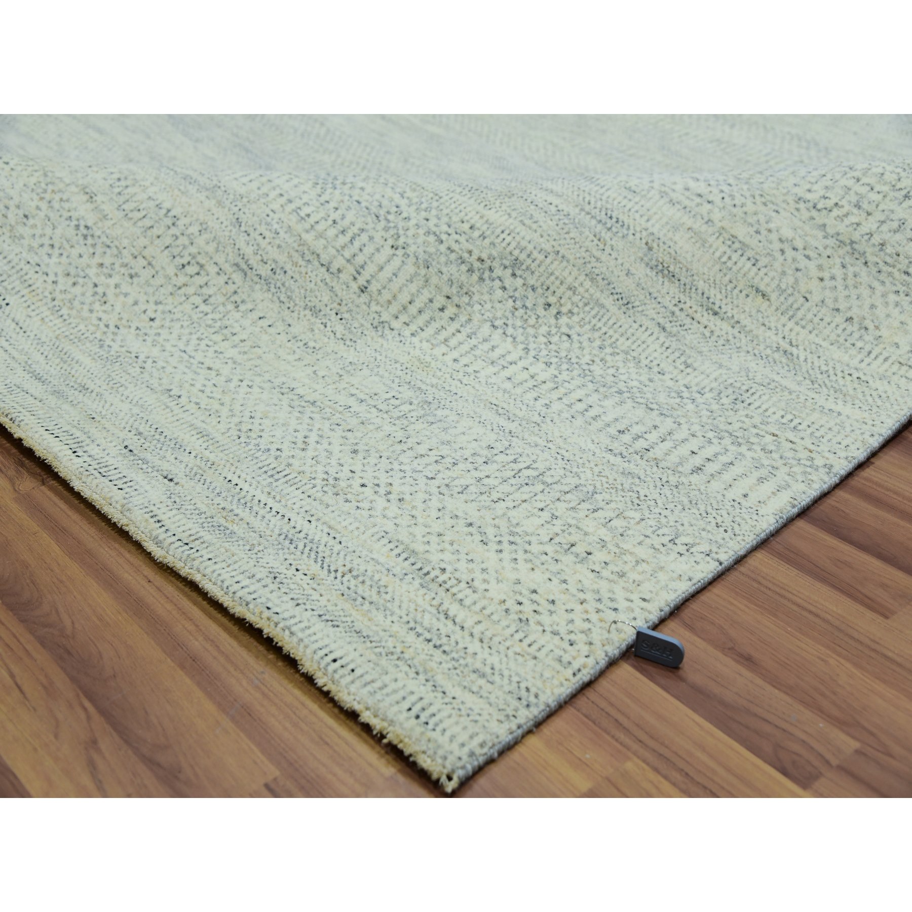 8'1"x9'10" Jet Stream White, Tone on Tone Modern Grass Design, Hand Knotted Shiny Wool, Organic Sustainable Textile, Oriental Rug Sh76022
