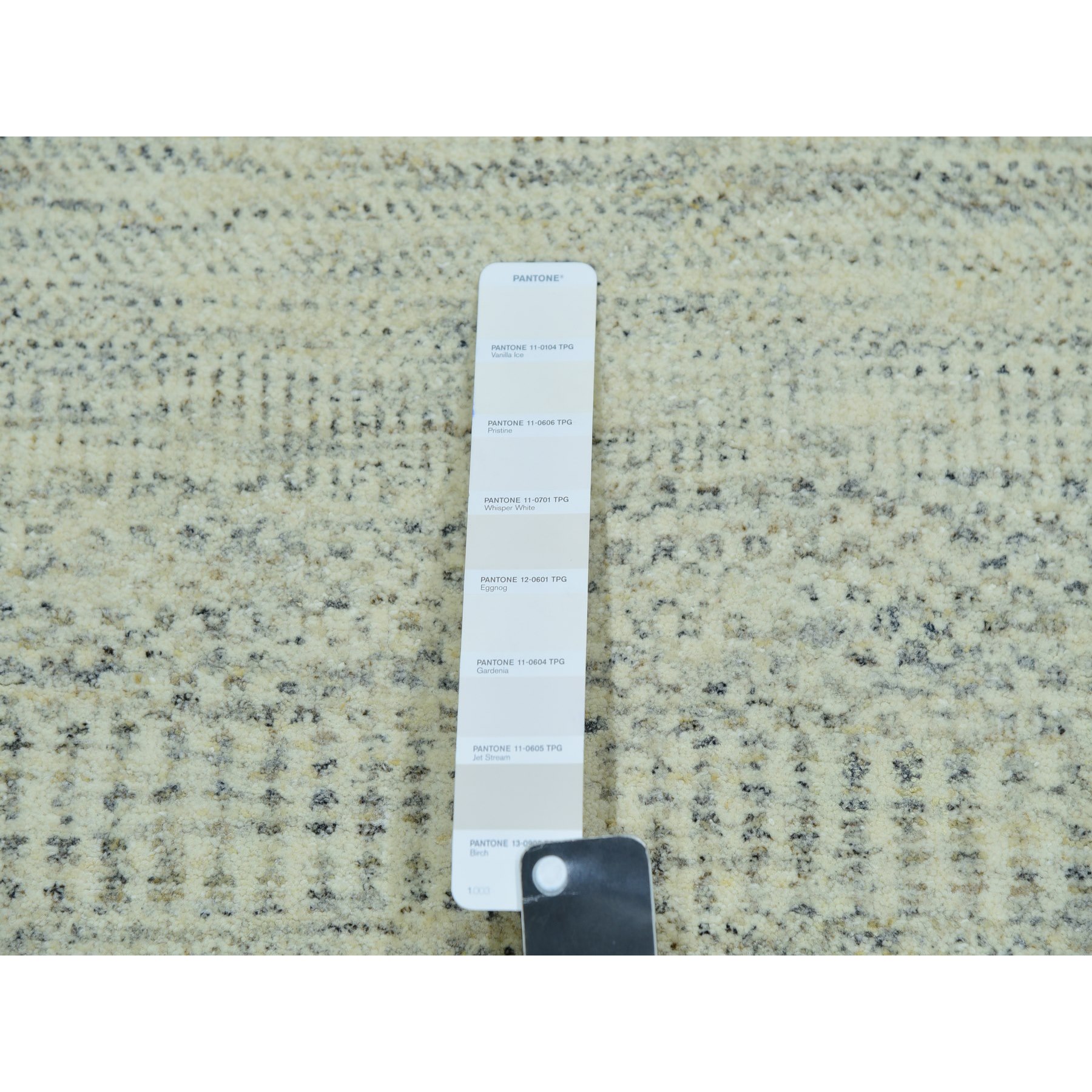 8'1"x9'10" Jet Stream White, Tone on Tone Modern Grass Design, Hand Knotted Shiny Wool, Organic Sustainable Textile, Oriental Rug Sh76022