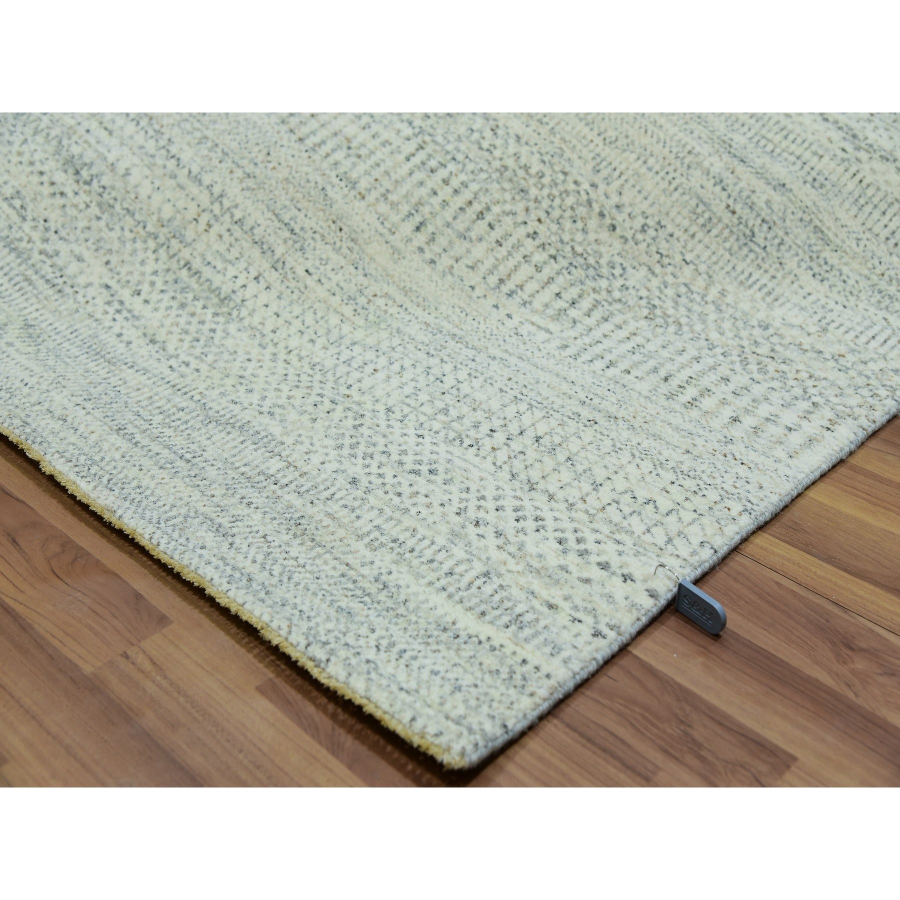 8'x8' Vanilla Ice White, Organic Sustainable Textile, Tone on Tone Modern Grass Design, Hand Knotted Soft Wool, Oriental Square Rug Sh76023