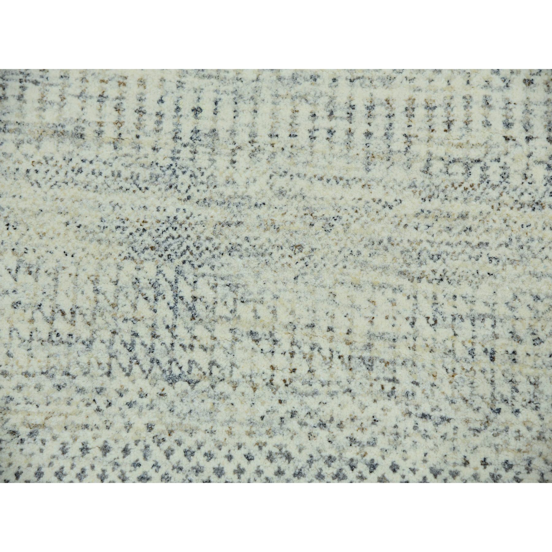 8'x8' Vanilla Ice White, Organic Sustainable Textile, Tone on Tone Modern Grass Design, Hand Knotted Soft Wool, Oriental Square Rug Sh76023