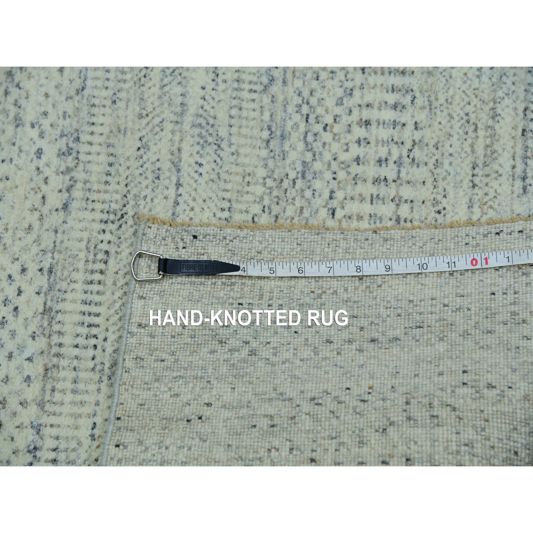 5'4"x7'1" Egret White, Tone on Tone, Soft and Pure Wool, Hand Knotted Modern Grass Design, Organic Sustainable Textile, Oriental Rug Sh76026