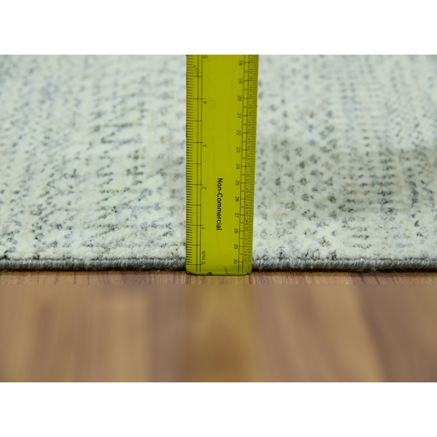 2'7"x10'1" Incredible White, Hand Knotted Organic Sustainable Textile and Modern Grass Design, Soft Shiny Wool, Tone on Tone, Runner Oriental Rug Sh76027