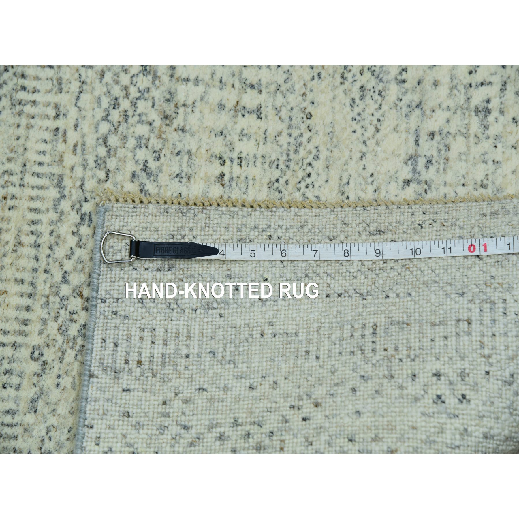 2'7"x10'1" Incredible White, Hand Knotted Organic Sustainable Textile and Modern Grass Design, Soft Shiny Wool, Tone on Tone, Runner Oriental Rug Sh76027
