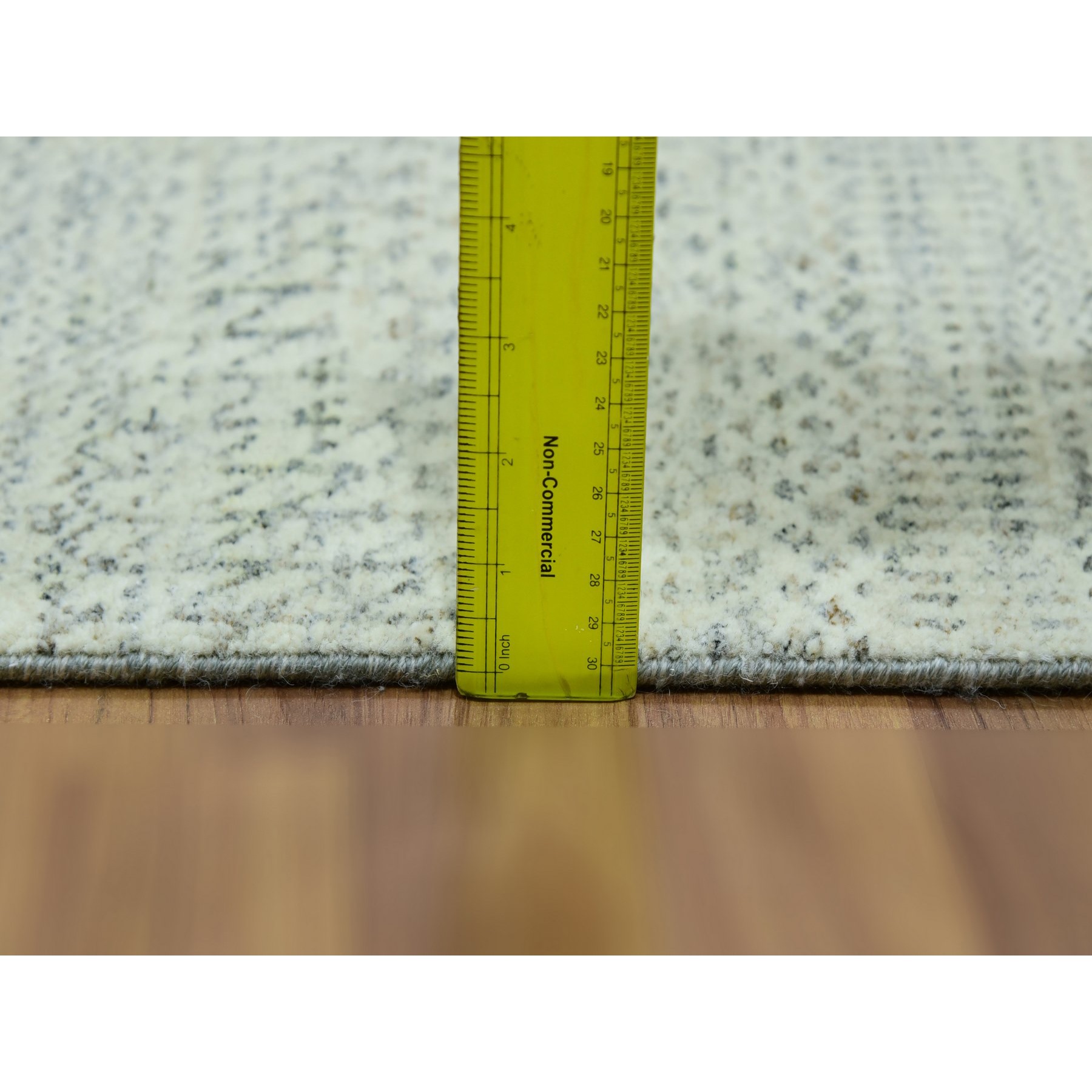 2'6"x10'1" Moderne White, Hand Knotted Modern Grass Design, 100% Wool, Tone On Tone, Organic Sustainable Textile, Runner Oriental Rug Sh76028