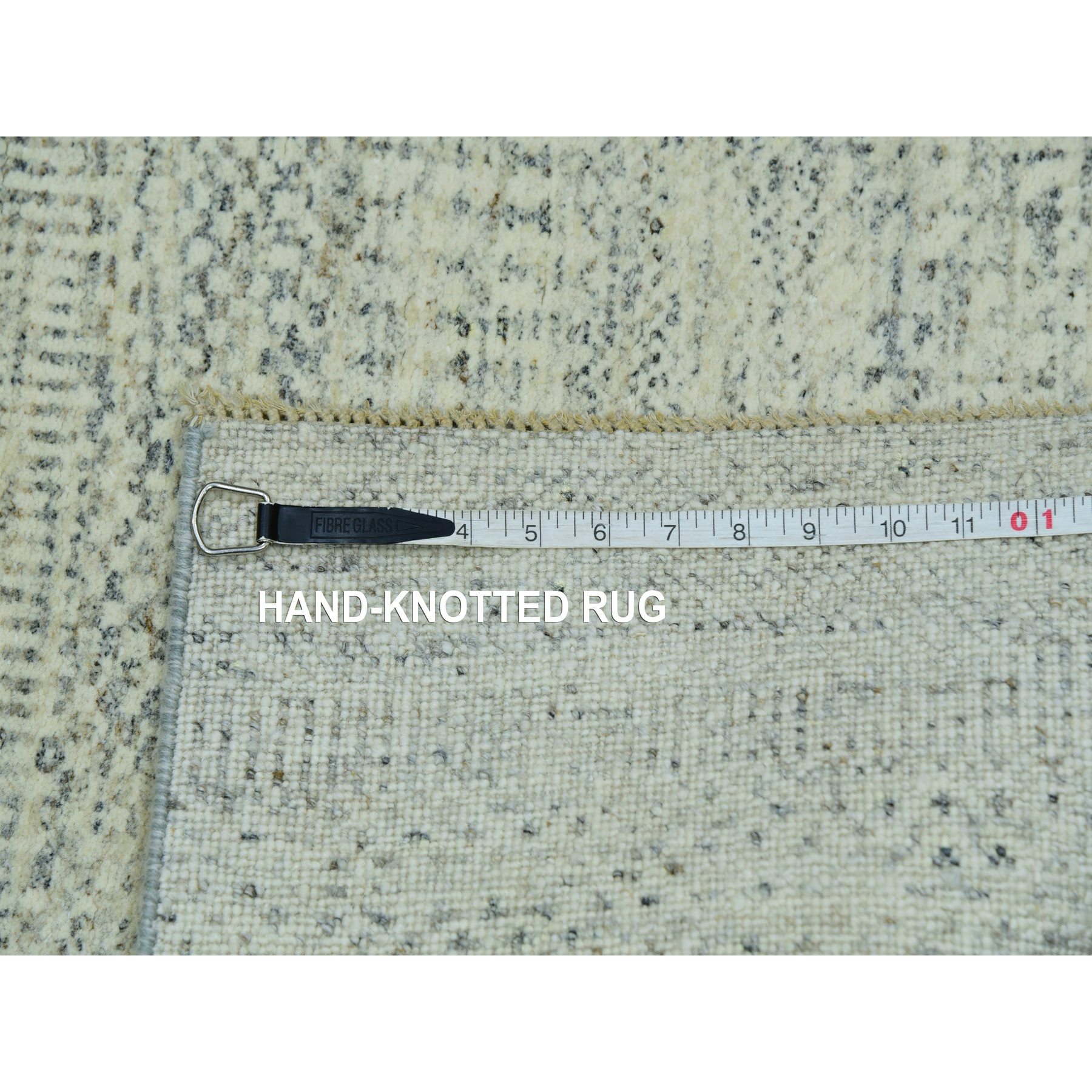 2'6"x10'1" Moderne White, Hand Knotted Modern Grass Design, 100% Wool, Tone On Tone, Organic Sustainable Textile, Runner Oriental Rug Sh76028