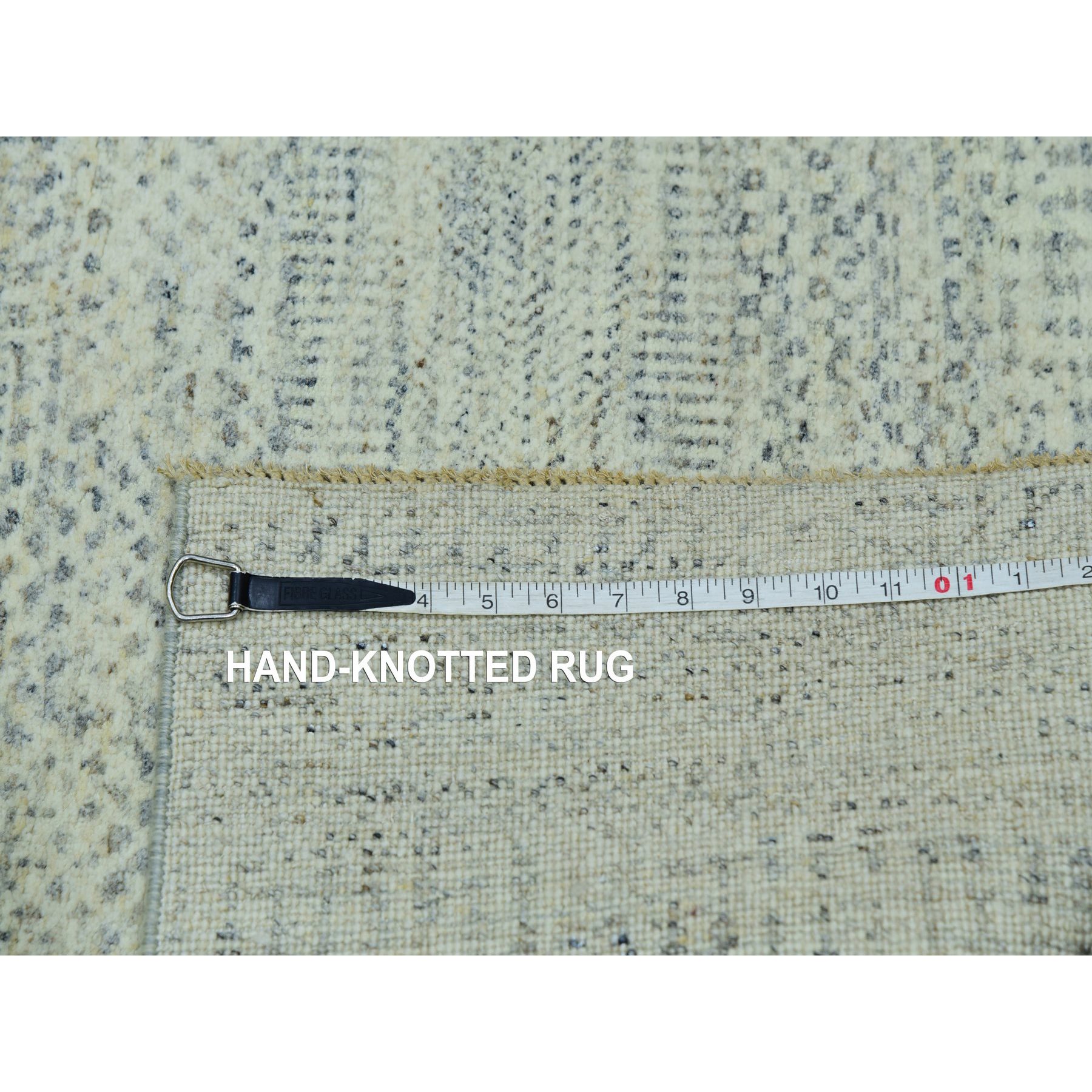 2'7"x26'1" Alabaster White, All Wool With Modern Grass Design, Tone On Tone, Hand Knotted Organic Sustainable Textile, XL Runner Oriental Rug Sh76029