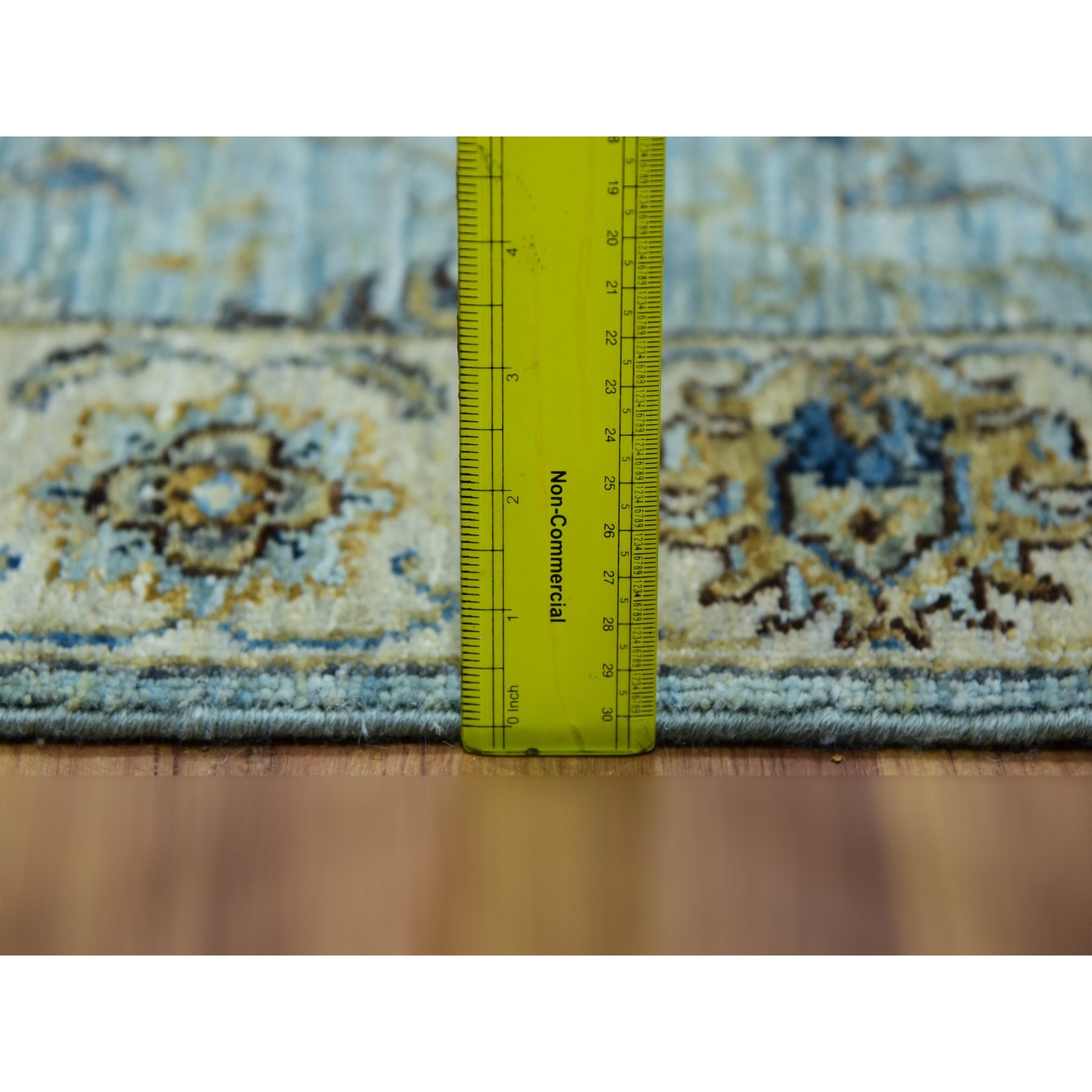 2'7"x15'10" Porcelain Blue, Hand Knotted Vegetable Dyes, Densely Woven, Extra Soft Wool, Agra Shah Abbas With All Over Flower Motifs, XL Runner Oriental Rug Sh76034