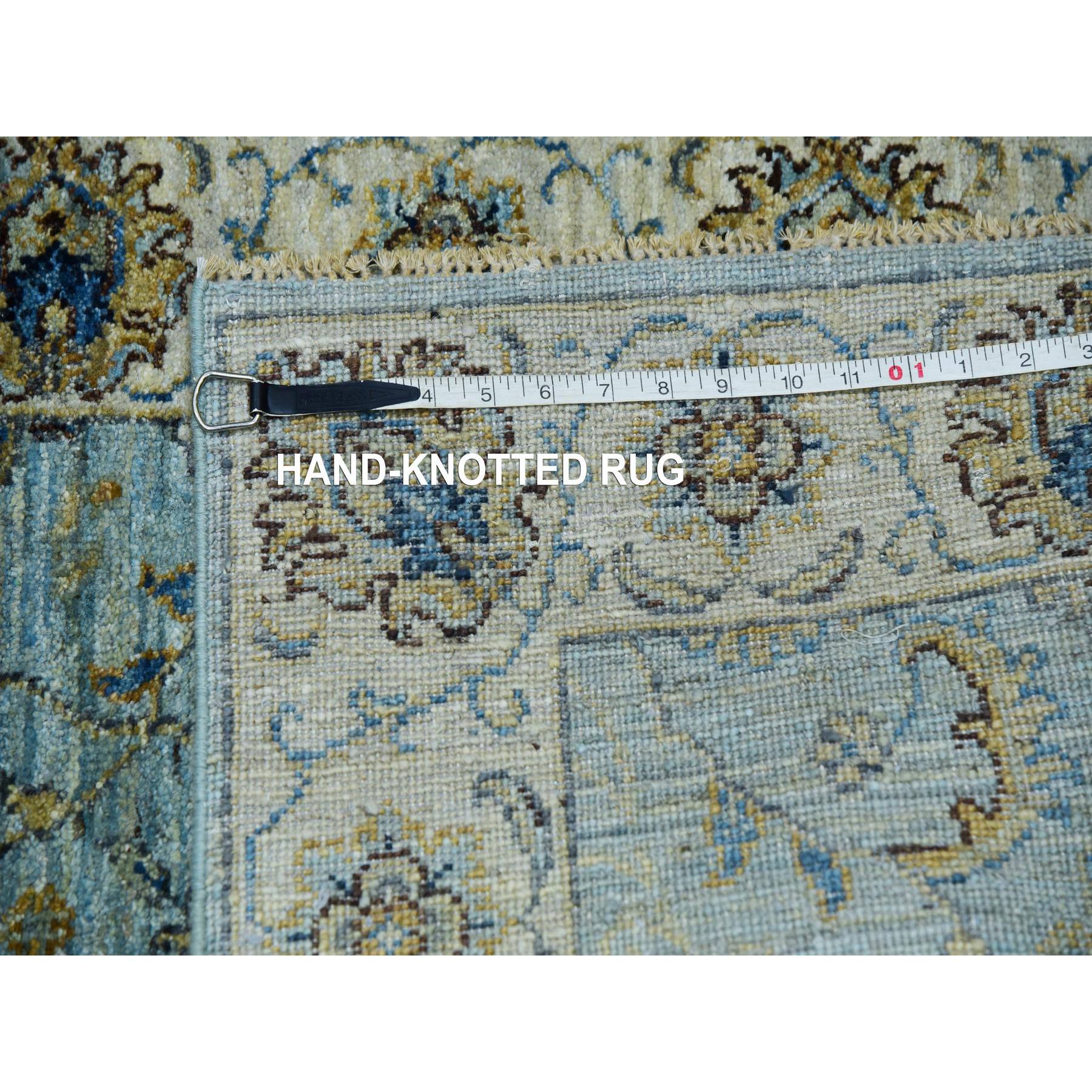 2'7"x15'10" Porcelain Blue, Hand Knotted Vegetable Dyes, Densely Woven, Extra Soft Wool, Agra Shah Abbas With All Over Flower Motifs, XL Runner Oriental Rug Sh76034