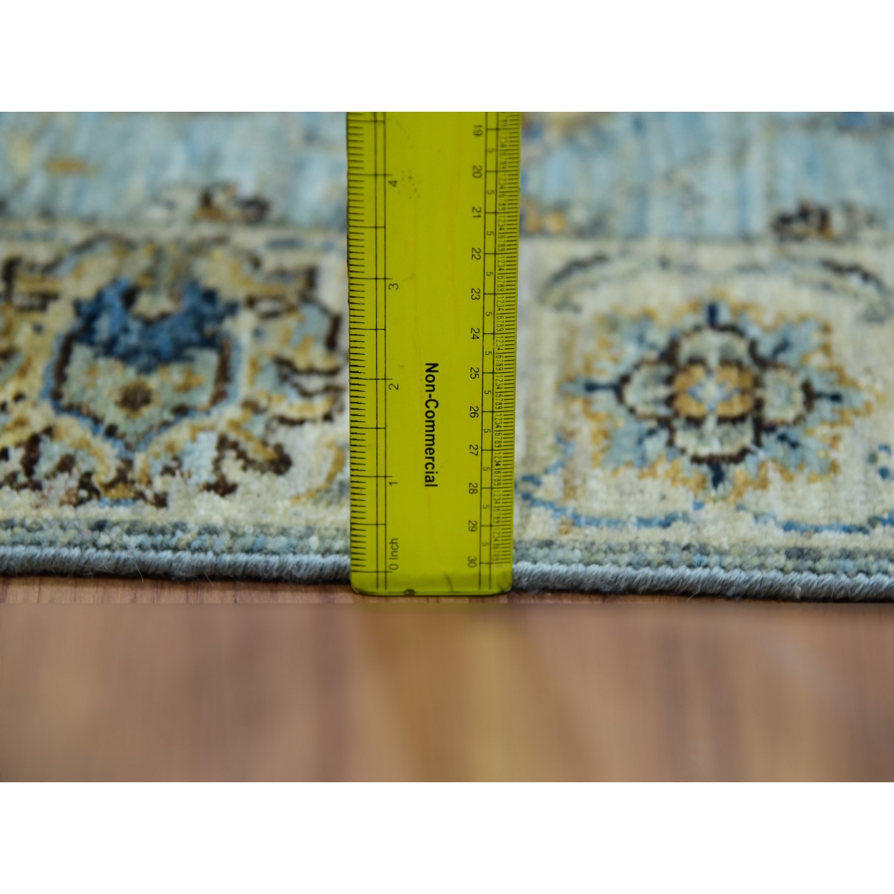 2'6"x12' Periwinkle Blue, Agra Vegetable Dyes, Shah Abbas Design With Floral Lattice, Hand Knotted  Densely Woven, Vibrant Wool, Runner Oriental Rug Sh76035