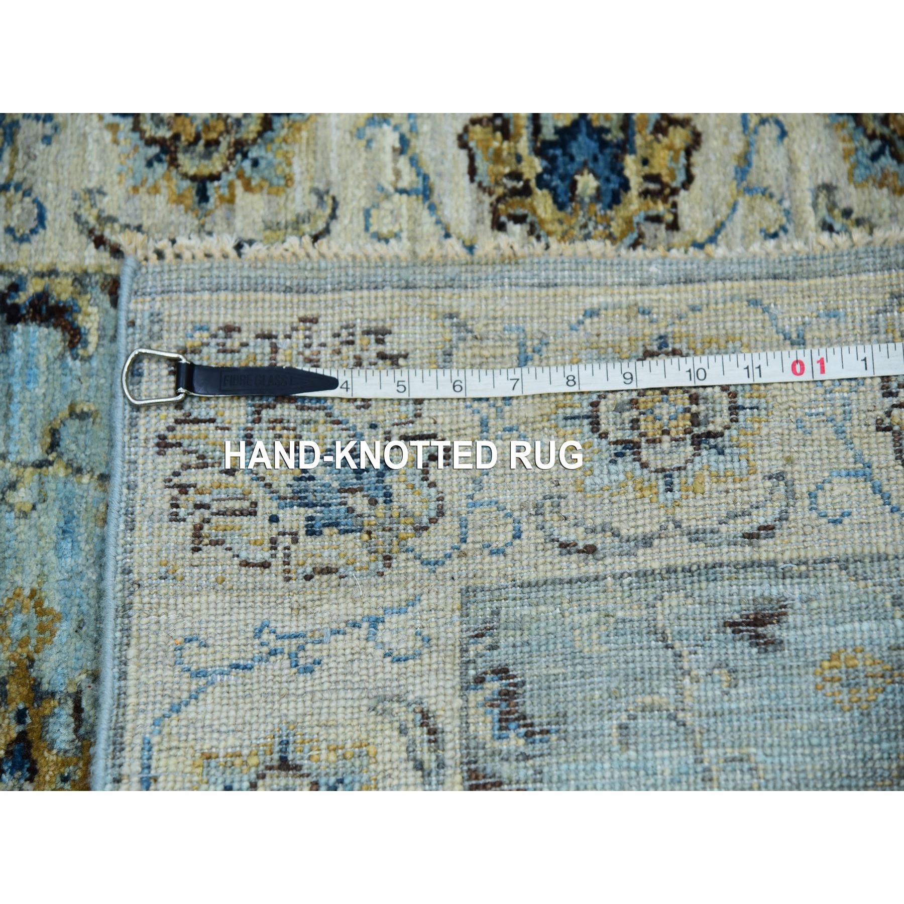 2'6"x12' Periwinkle Blue, Agra Vegetable Dyes, Shah Abbas Design With Floral Lattice, Hand Knotted  Densely Woven, Vibrant Wool, Runner Oriental Rug Sh76035