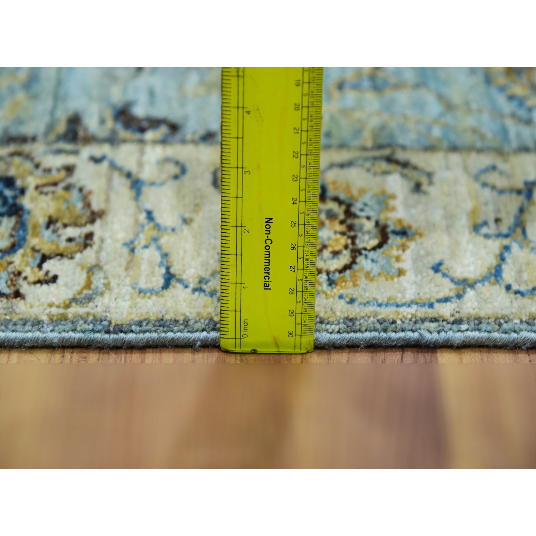 2'6"x22' Iced Aqua Blue, Vegetable Dyes, Agra Shah Abbas Flowering Vines Design, Hand Knotted Organic Wool,  Denser Weave, XL Runner Oriental Rug Sh76036