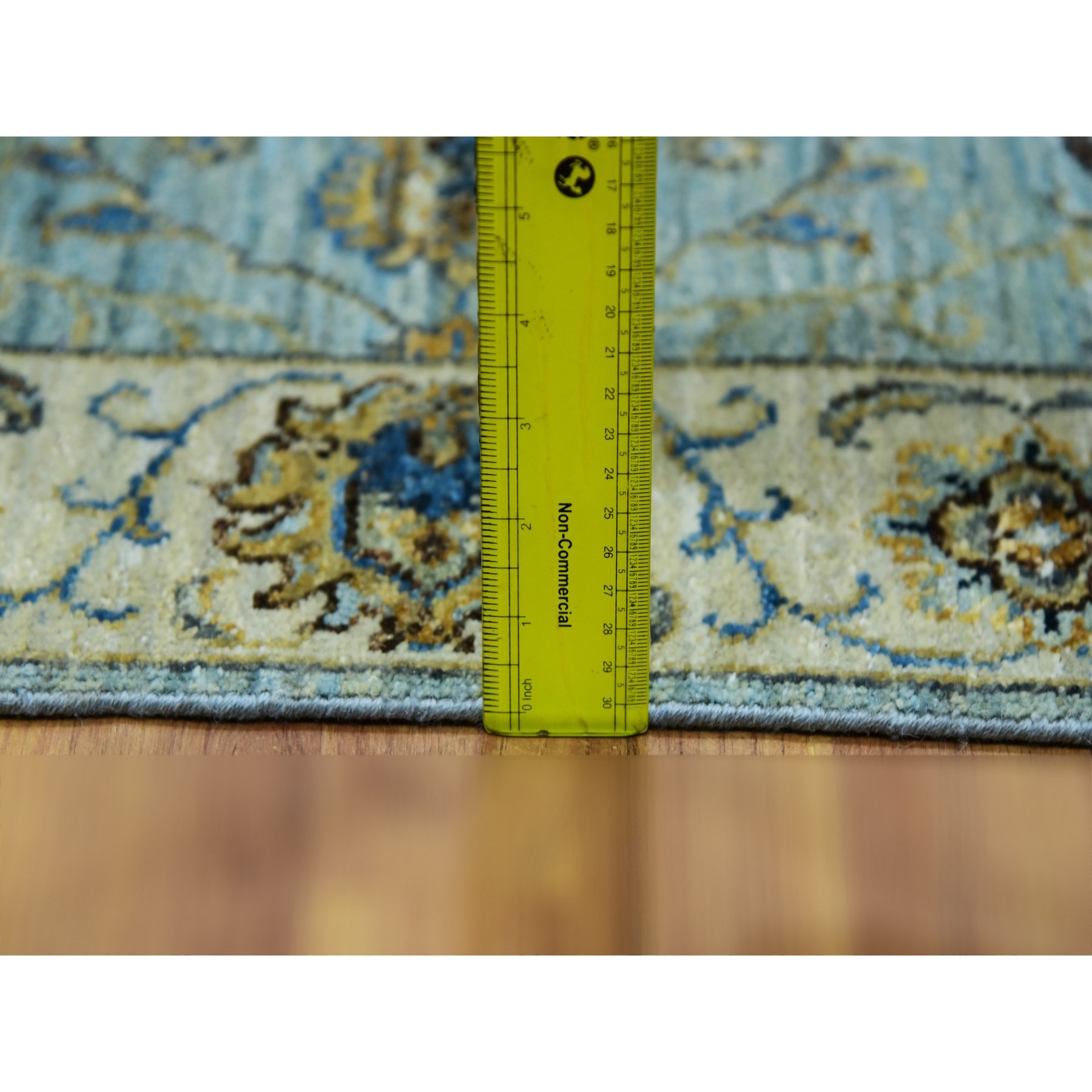 2'6"x25'8" Cerulean Blue, Hand Knotted Natural Dyes, Pure Wool, Denser Weave, Shah Abbas XL Runner With Floral Design, Agra Oriental Rug Sh76037