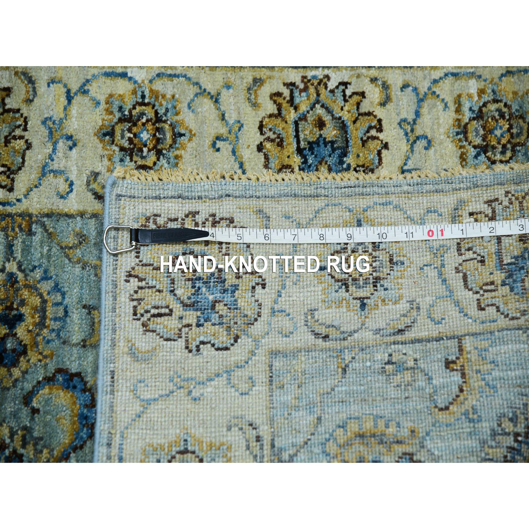 2'6"x25'8" Cerulean Blue, Hand Knotted Natural Dyes, Pure Wool, Denser Weave, Shah Abbas XL Runner With Floral Design, Agra Oriental Rug Sh76037