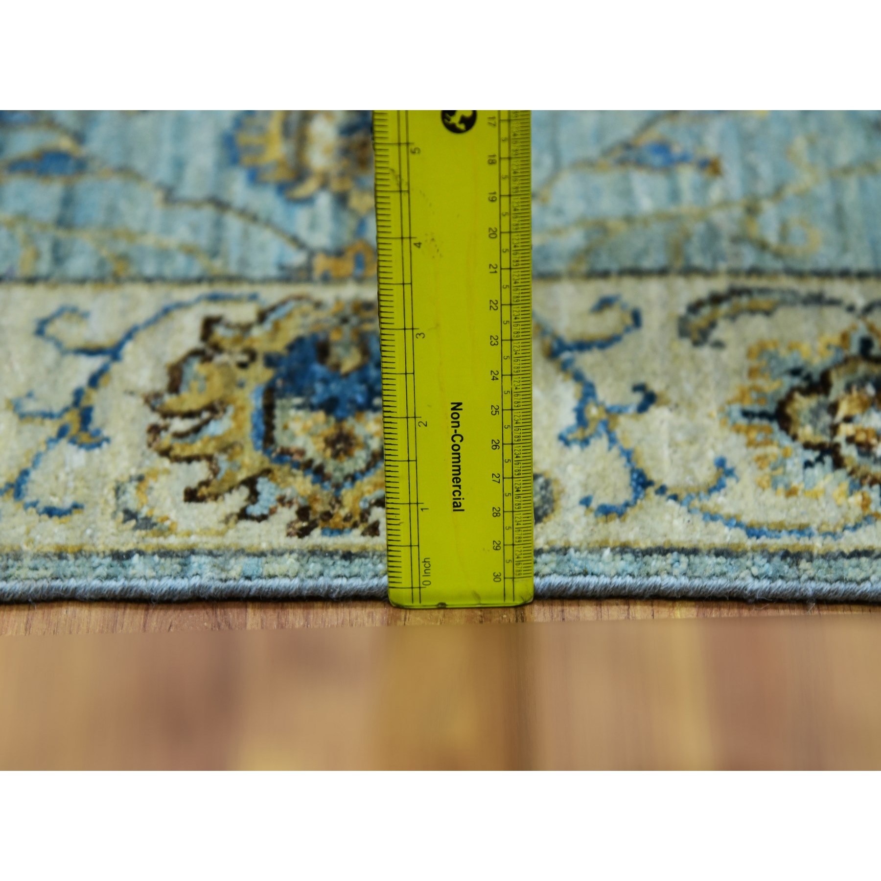 2'9"x24'3" Sapphire Blue, Hand Knotted All Wool, Vegetable Dyes and Densely Woven, Agra With Shah Abbas Floral Pattern, XL Runner Oriental Rug Sh76038