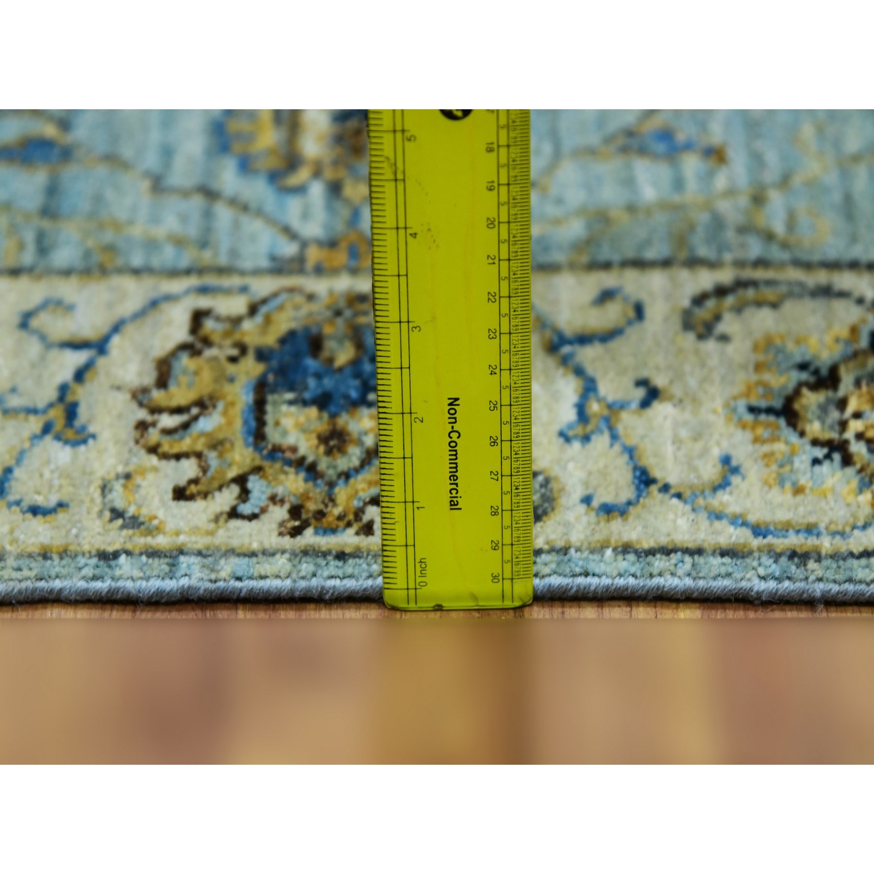 2'8"x29'9" Shades of Blue With Cornsilk White, Shiny Wool, Hand Knotted Vegetable Dyes, Shah Abbas Agra Floral Motifs, Densely Woven XL Runner Oriental Rug Sh76039