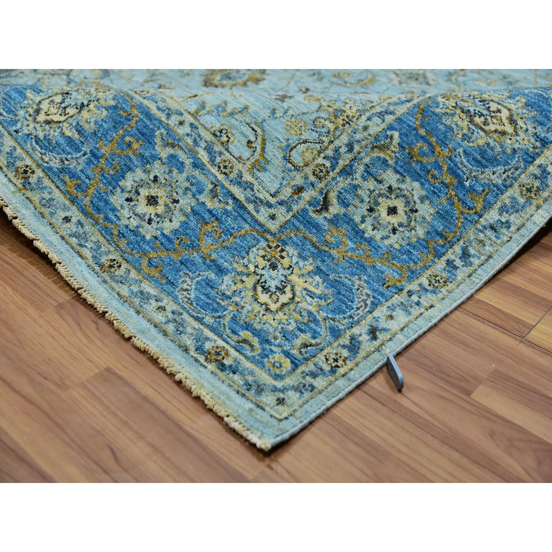 6'1"x9'3" Pale Blue, Agra, Hand Knotted With All Over Shah Abbas Floral Motifs, Vegetable Dyes, Densely Woven Natural Wool, Oriental Rug Sh76045
