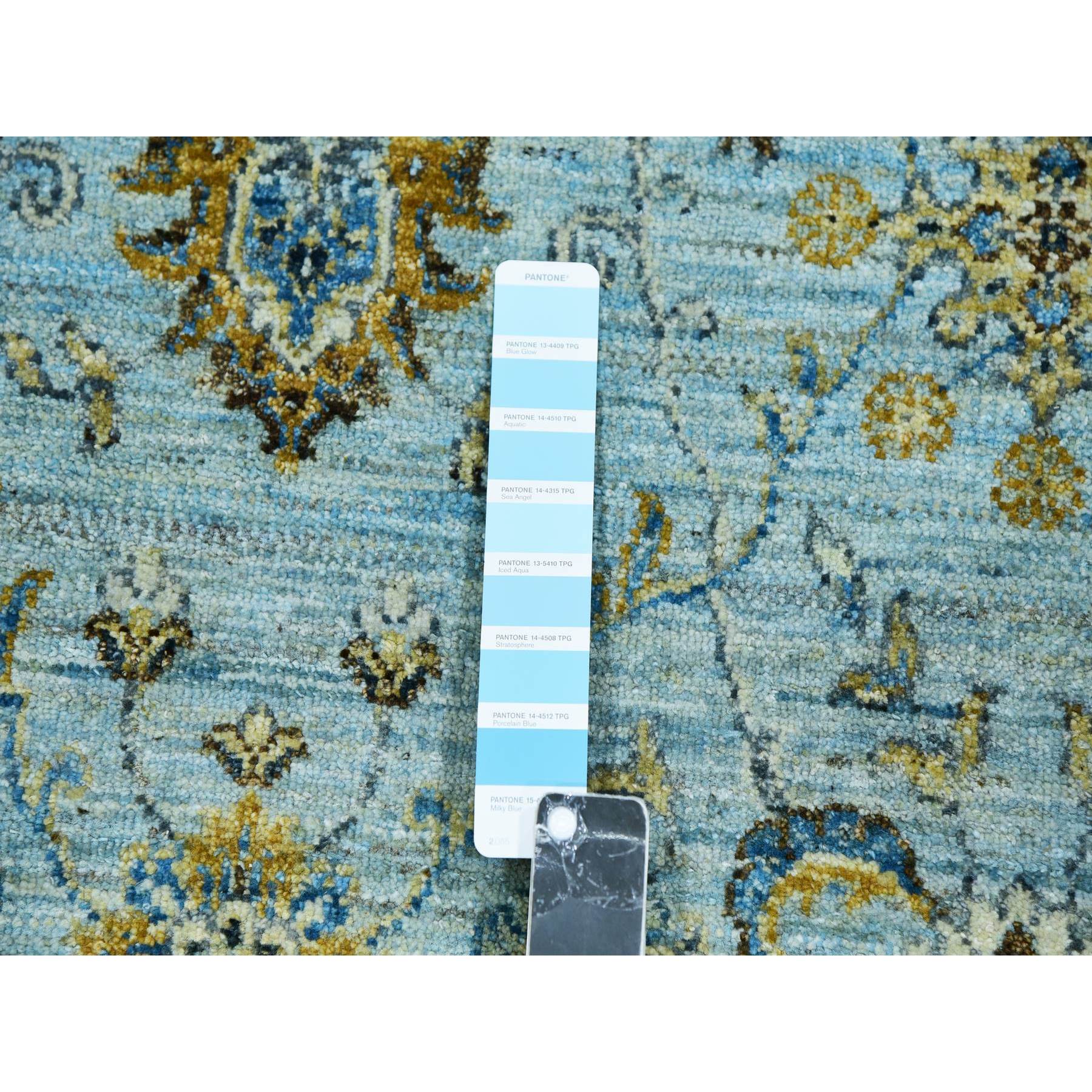 6'1"x9'3" Pale Blue, Agra, Hand Knotted With All Over Shah Abbas Floral Motifs, Vegetable Dyes, Densely Woven Natural Wool, Oriental Rug Sh76045