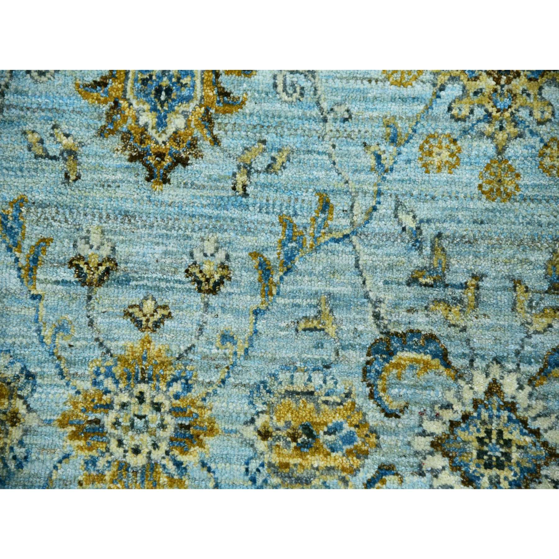 6'1"x9'3" Pale Blue, Agra, Hand Knotted With All Over Shah Abbas Floral Motifs, Vegetable Dyes, Densely Woven Natural Wool, Oriental Rug Sh76045