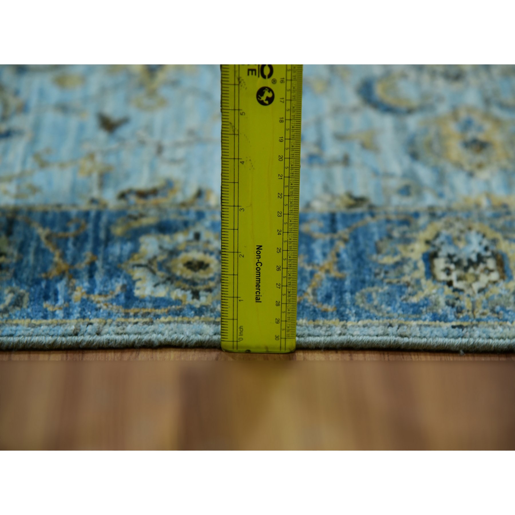 2'6"x14' Arctic Blue, Organic Wool, Hand Knotted, Vegetable Dyes Denser Weave, Agra, Shah Abbas Floral Design, Runner Oriental Rug Sh76050
