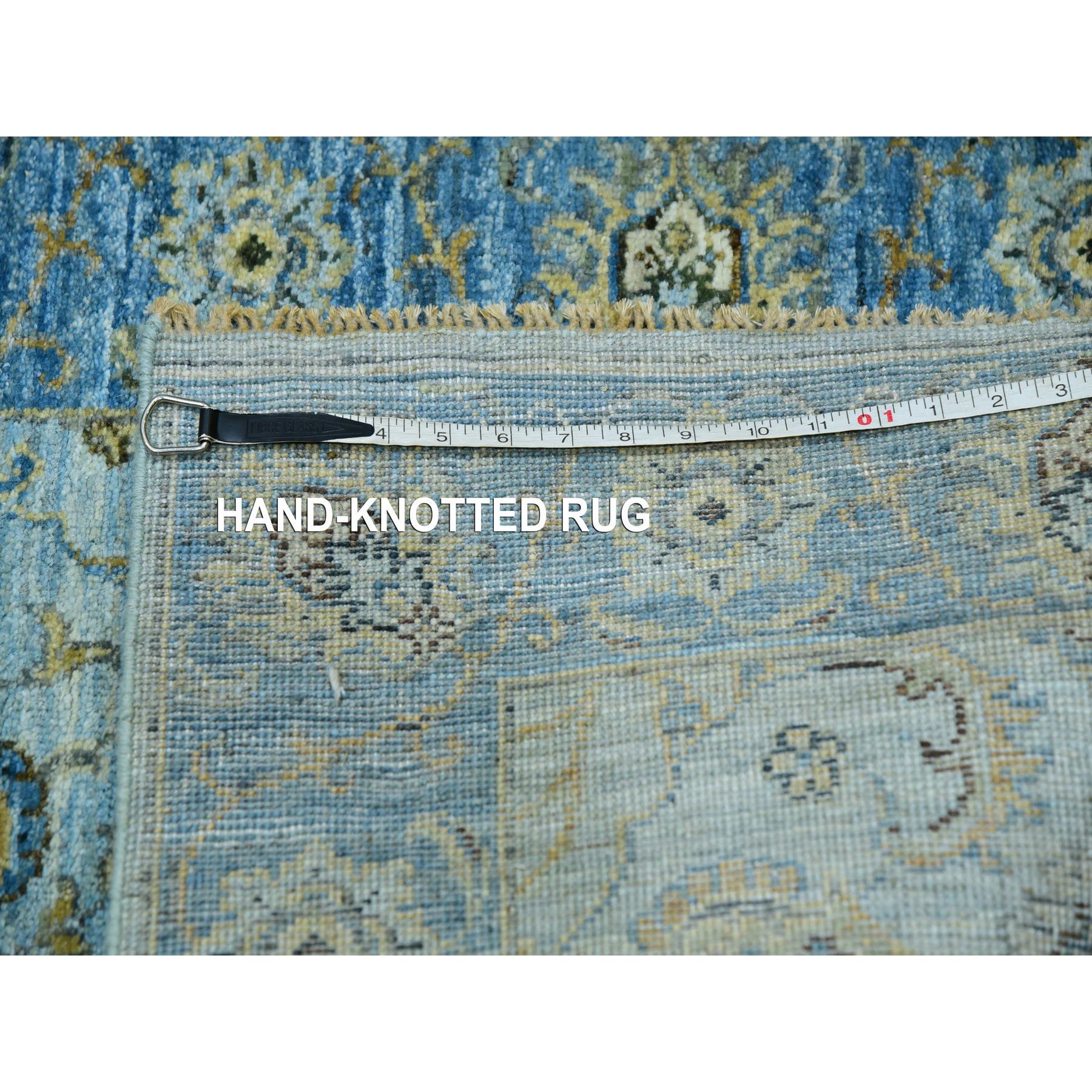 2'6"x14' Arctic Blue, Organic Wool, Hand Knotted, Vegetable Dyes Denser Weave, Agra, Shah Abbas Floral Design, Runner Oriental Rug Sh76050