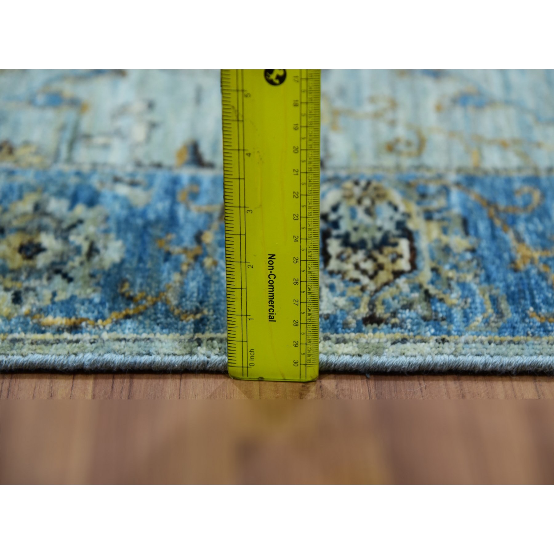 2'9"x16'1" Cruise With True Blue Border, 100% Wool, Hand Knotted, Natural Dyes Denser Weave, Agra, Shah Abbas XL Runner With Floral Pattern, Oriental Rug Sh76051