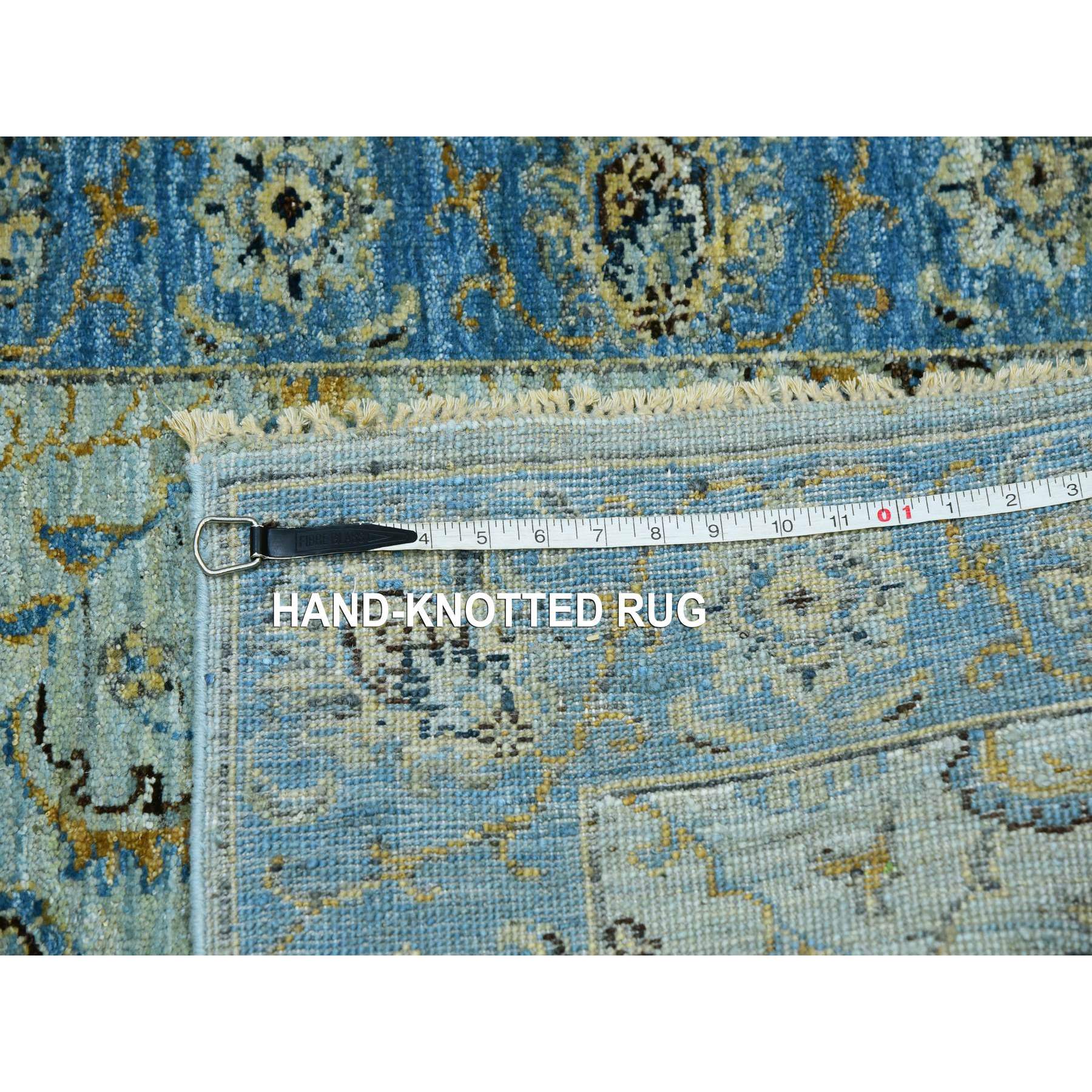 2'8"x22' Aqua Frost Blue, Extra Soft Wool, Agra, Shah Abbas With Floral Motifs, Hand Knotted, Vegetable Dyes Denser Weave, Oriental XL Runner Rug Sh76052