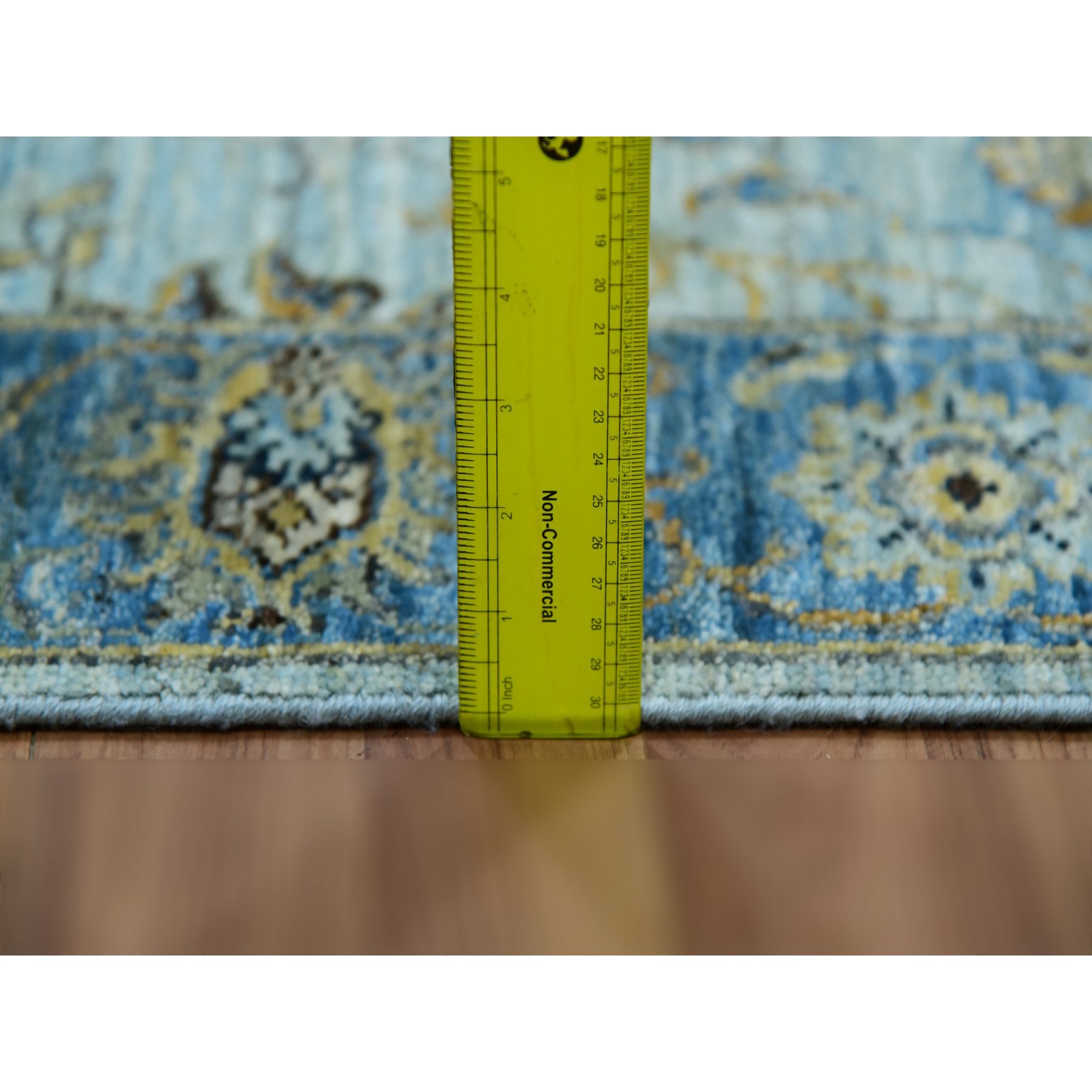 2'8"x24'1" Light Turquoise Blue, Vibrant Soft Wool, Vegetable Dyes Agra With Shah Abbas Floral Design, Hand Knotted, Denser Weave, XL Runner Oriental Rug Sh76053