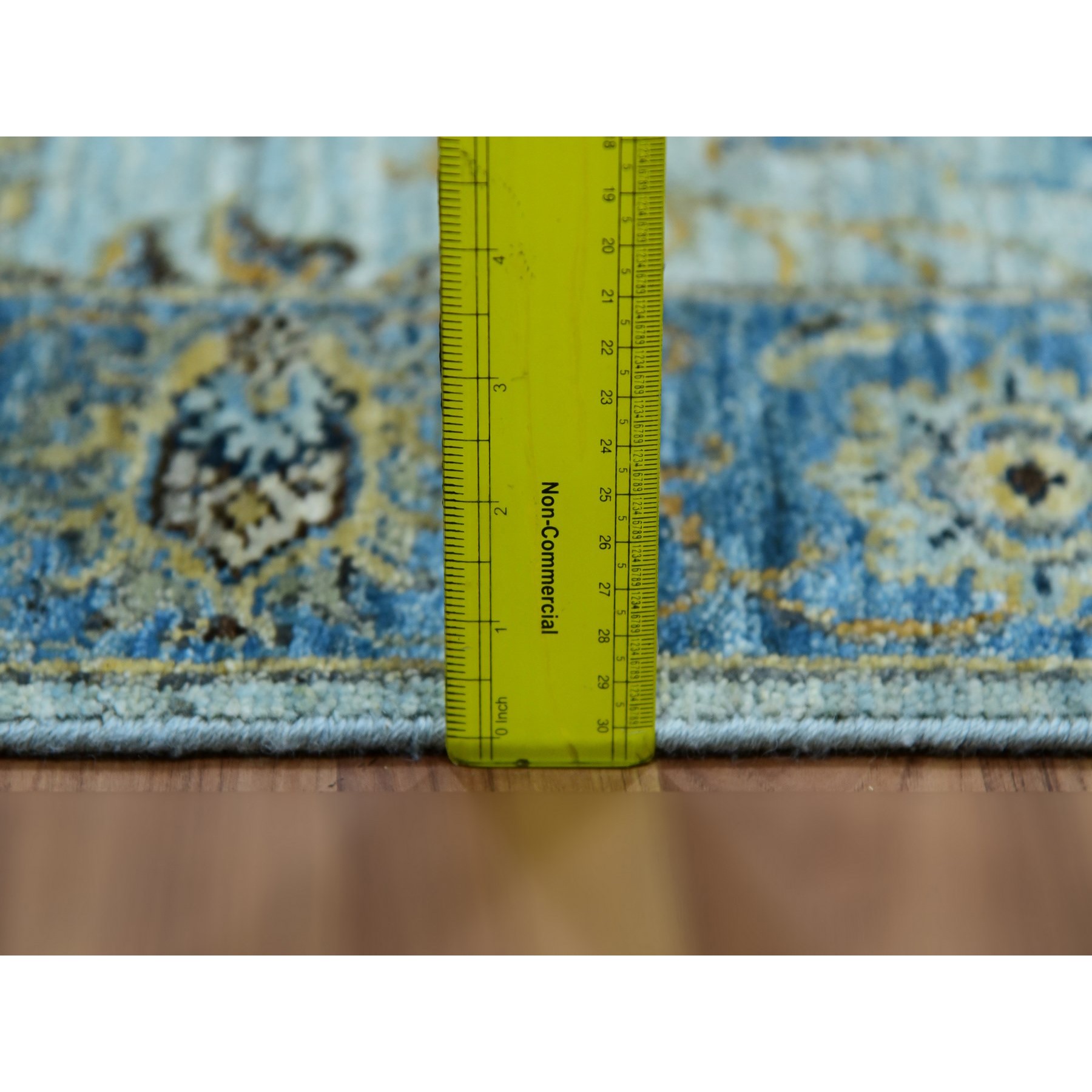 2'8"x29'10" Celeste Blue, High Quality Wool, Natural Dyes, Shah Abbas Floral Vines Design, Hand Knotted, XL Runner Oriental Agra Rug Sh76054