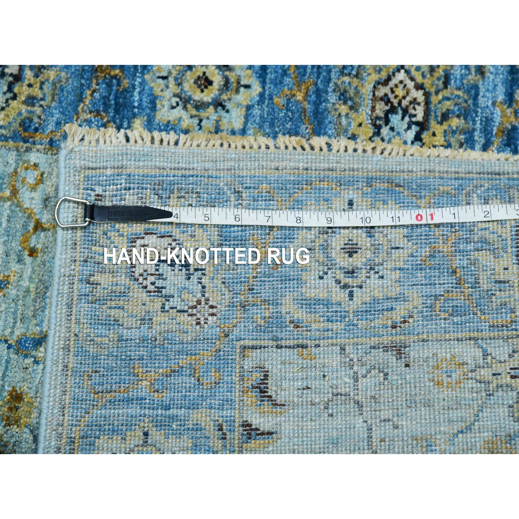 2'8"x29'10" Celeste Blue, High Quality Wool, Natural Dyes, Shah Abbas Floral Vines Design, Hand Knotted, XL Runner Oriental Agra Rug Sh76054