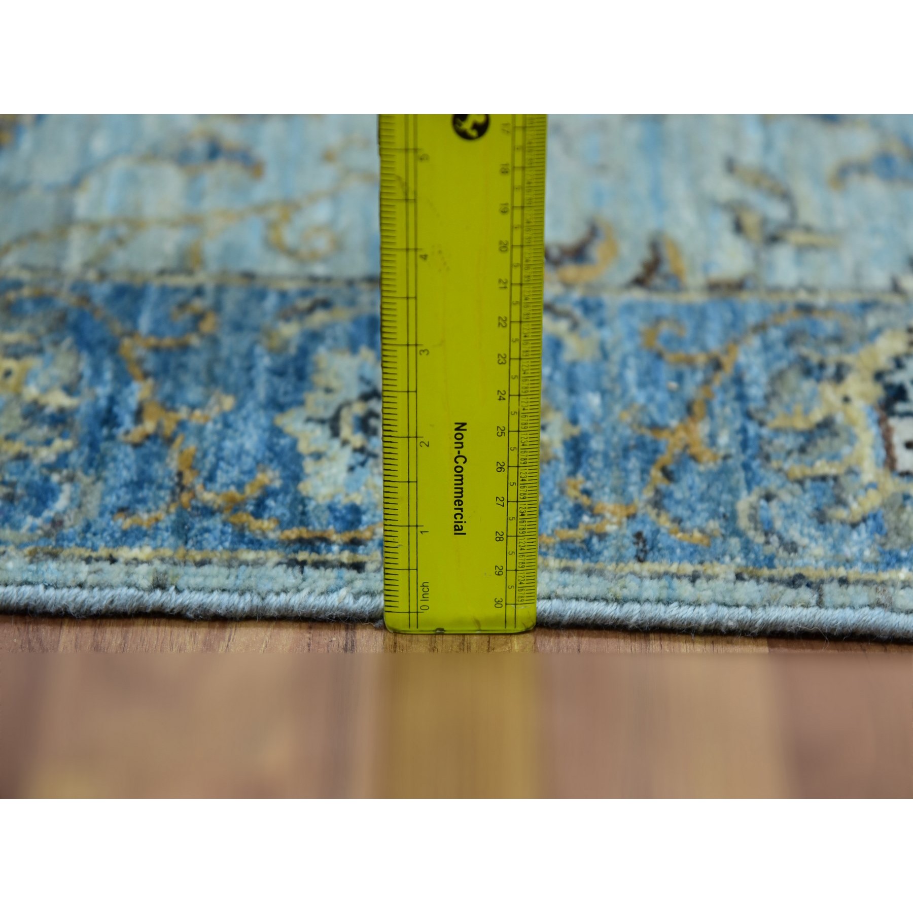2'7"x25'10" Ultramarine With Cobalt Blue, Natural Dyes, Shah Abbas Agra Floral Design, Hand Knotted Velvety Wool, XL Runner Oriental Rug Sh76055