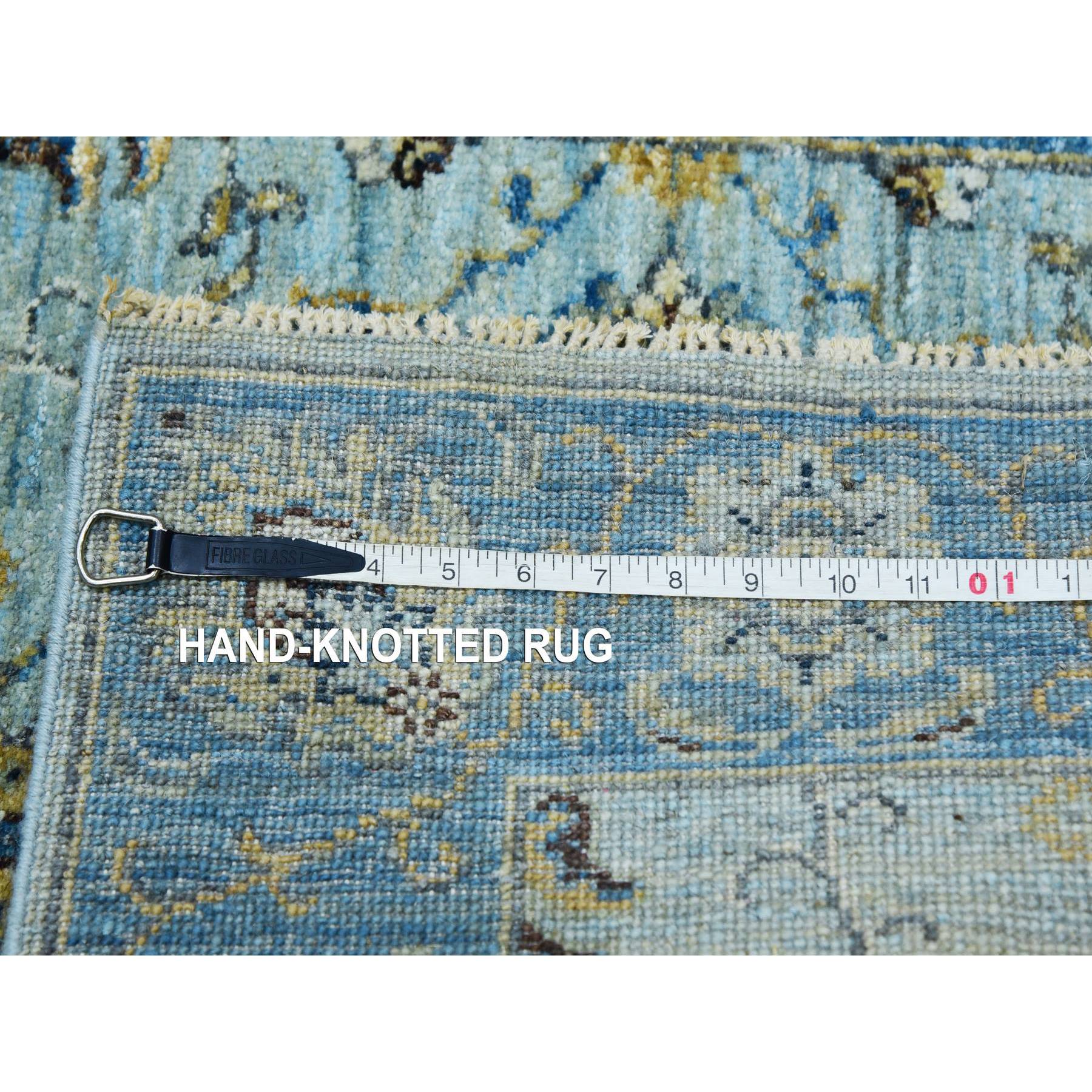 2'7"x25'10" Ultramarine With Cobalt Blue, Natural Dyes, Shah Abbas Agra Floral Design, Hand Knotted Velvety Wool, XL Runner Oriental Rug Sh76055