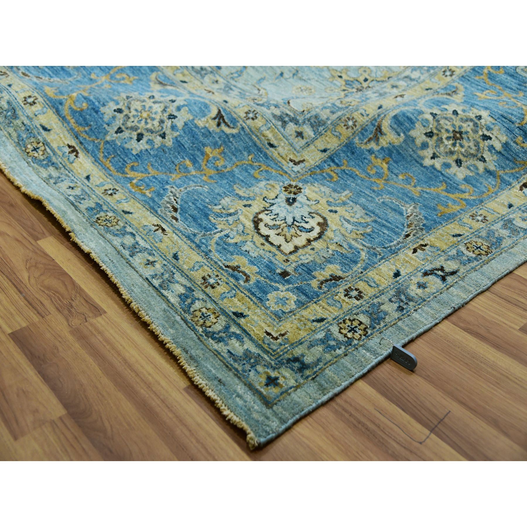 11'10"x15' Iceberg Blue, Vegetable Dyes, Agra, Hand Knotted Soft Wool, Oversized Shah Abbas Flower Design, Oriental Rug Sh76056