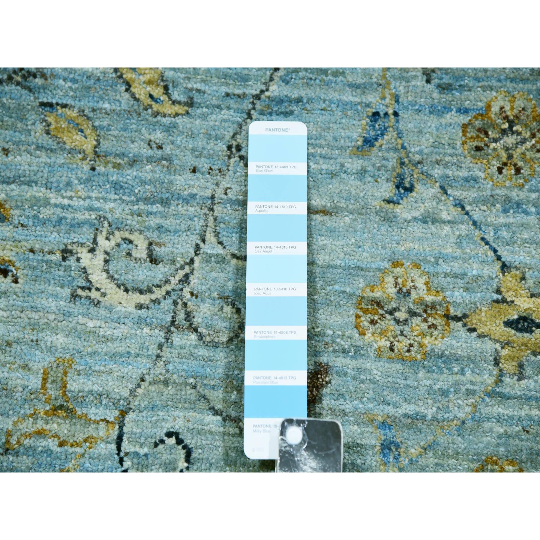 11'10"x15' Iceberg Blue, Vegetable Dyes, Agra, Hand Knotted Soft Wool, Oversized Shah Abbas Flower Design, Oriental Rug Sh76056