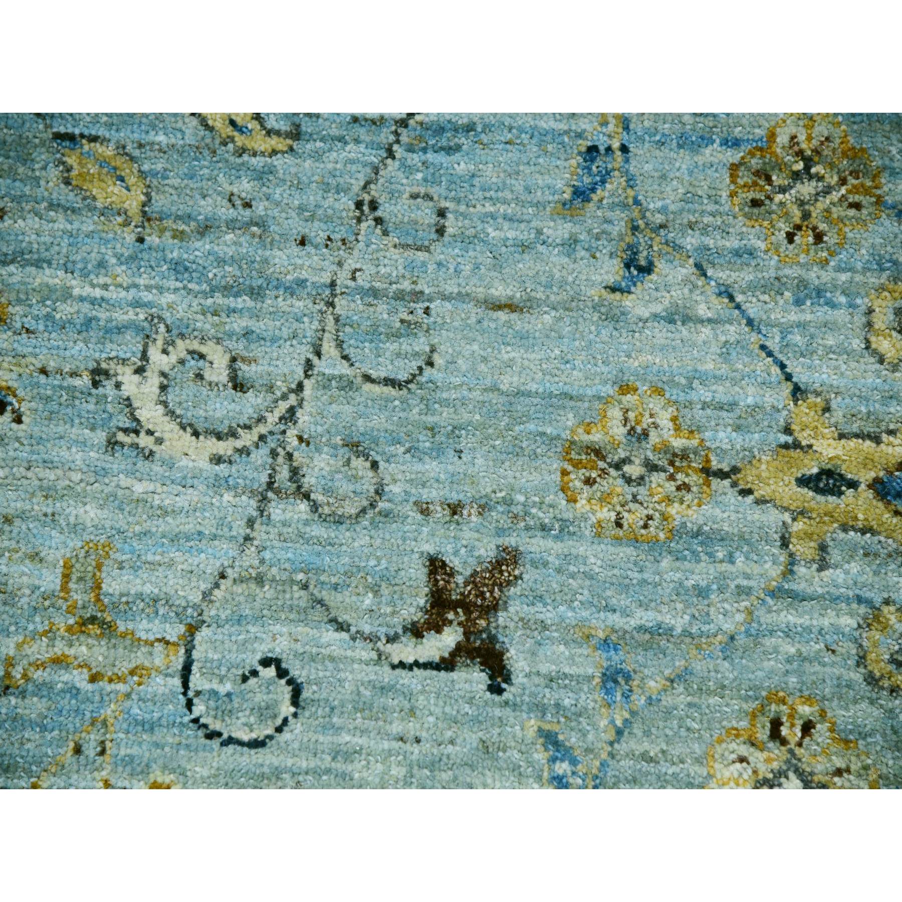 11'10"x15' Iceberg Blue, Vegetable Dyes, Agra, Hand Knotted Soft Wool, Oversized Shah Abbas Flower Design, Oriental Rug Sh76056
