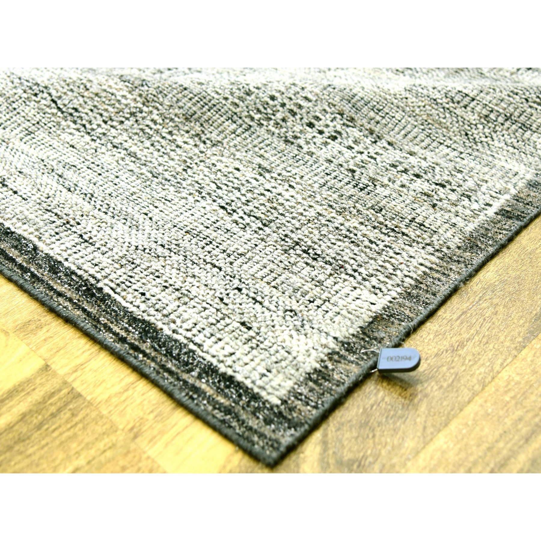 12'2"x15' Stone Gray with Charcoal Black, Hand Knotted, Oxidized and Distressed Grass Design, Oversized, Oriental Rug Sh76067