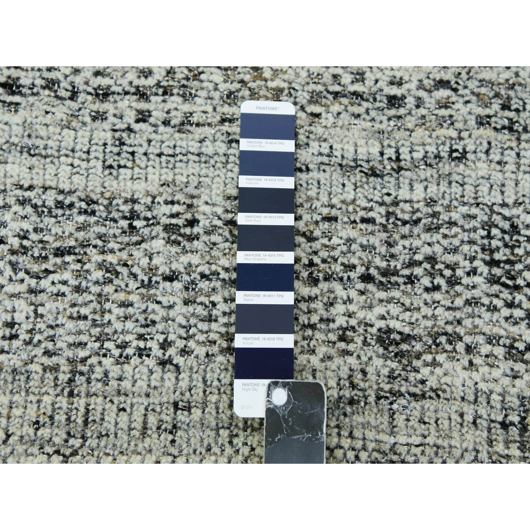 12'2"x15' Stone Gray with Charcoal Black, Hand Knotted, Oxidized and Distressed Grass Design, Oversized, Oriental Rug Sh76067