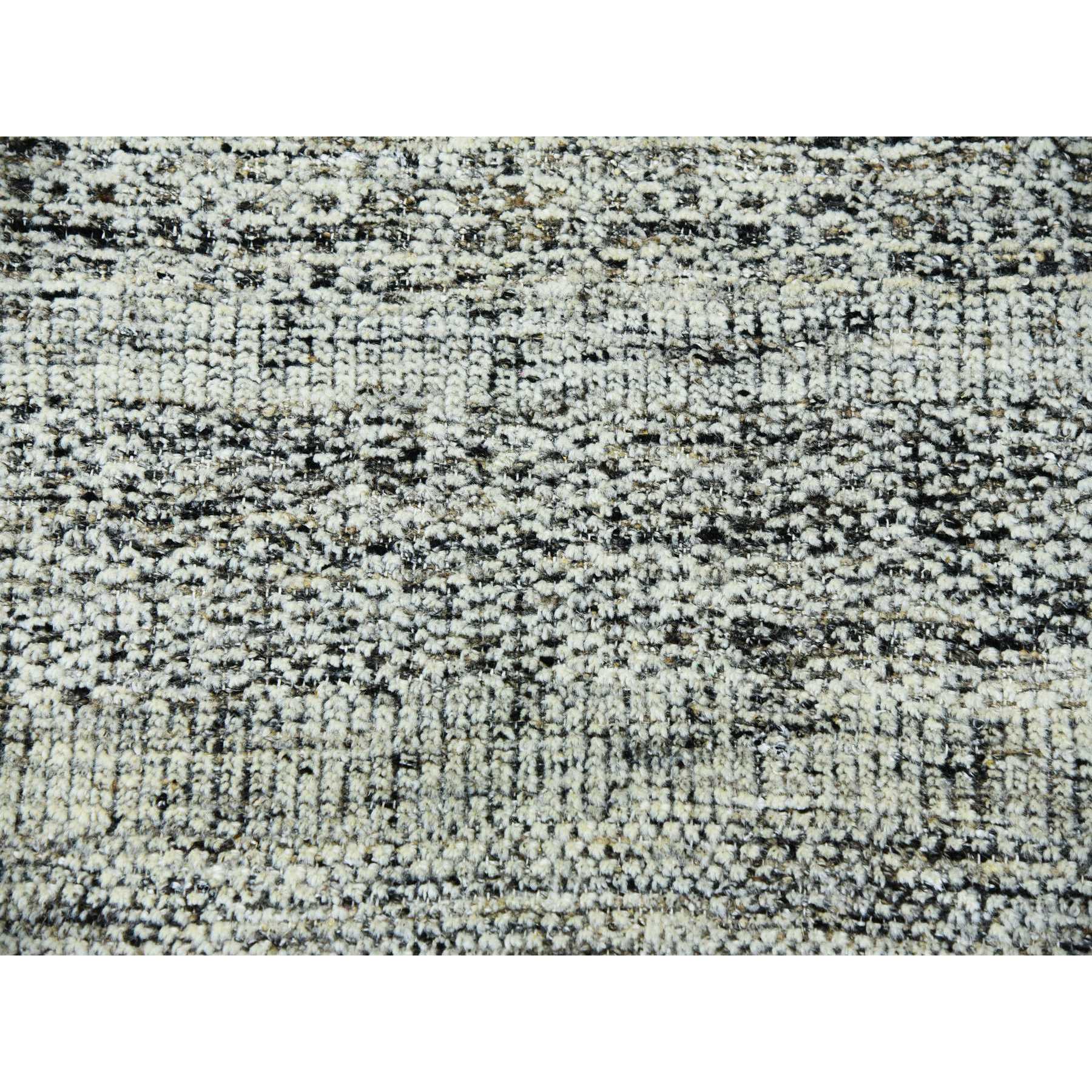 12'2"x15' Stone Gray with Charcoal Black, Hand Knotted, Oxidized and Distressed Grass Design, Oversized, Oriental Rug Sh76067