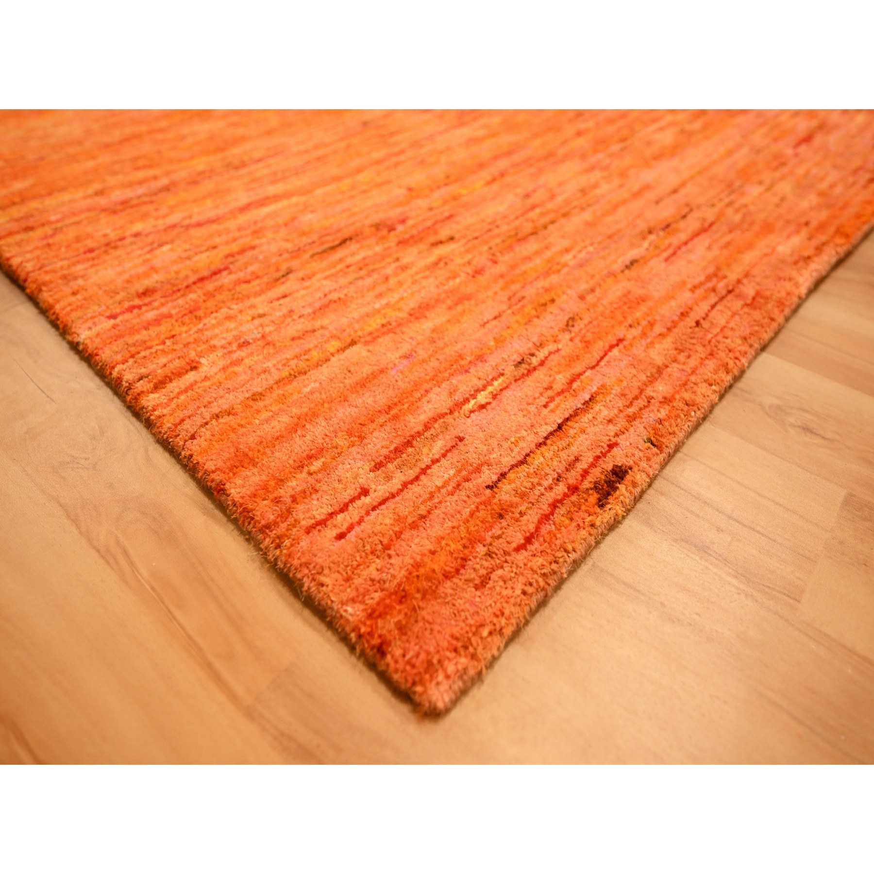 9'x12' Vivid Orange, Soft Pile, Lush and Plush, Hand Knotted, Plain Solid Design, Pure Sari Silk, Oriental Rug Sh76069