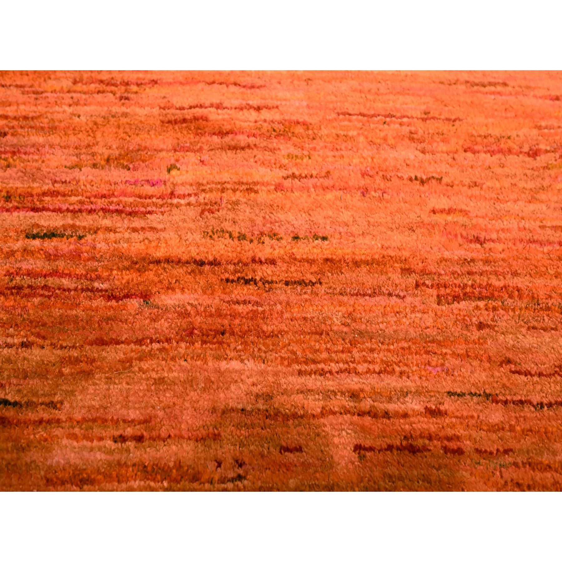 9'x12' Vivid Orange, Soft Pile, Lush and Plush, Hand Knotted, Plain Solid Design, Pure Sari Silk, Oriental Rug Sh76069