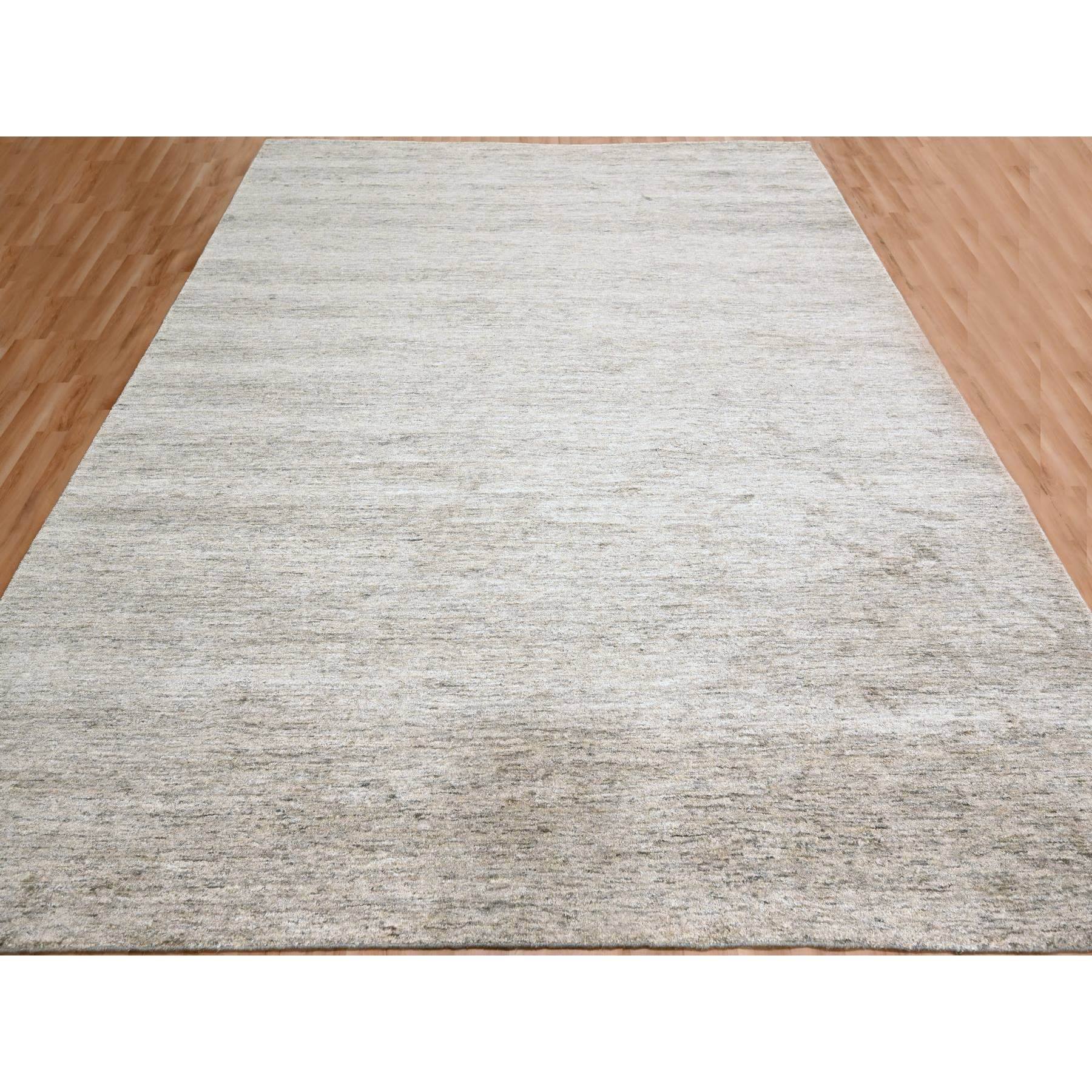 9'1"x11'10" Warm Taupe, Plain Solid Design, Soft to the Touch, Pure Sari Silk, Hand Knotted, Oriental Rug Sh76071